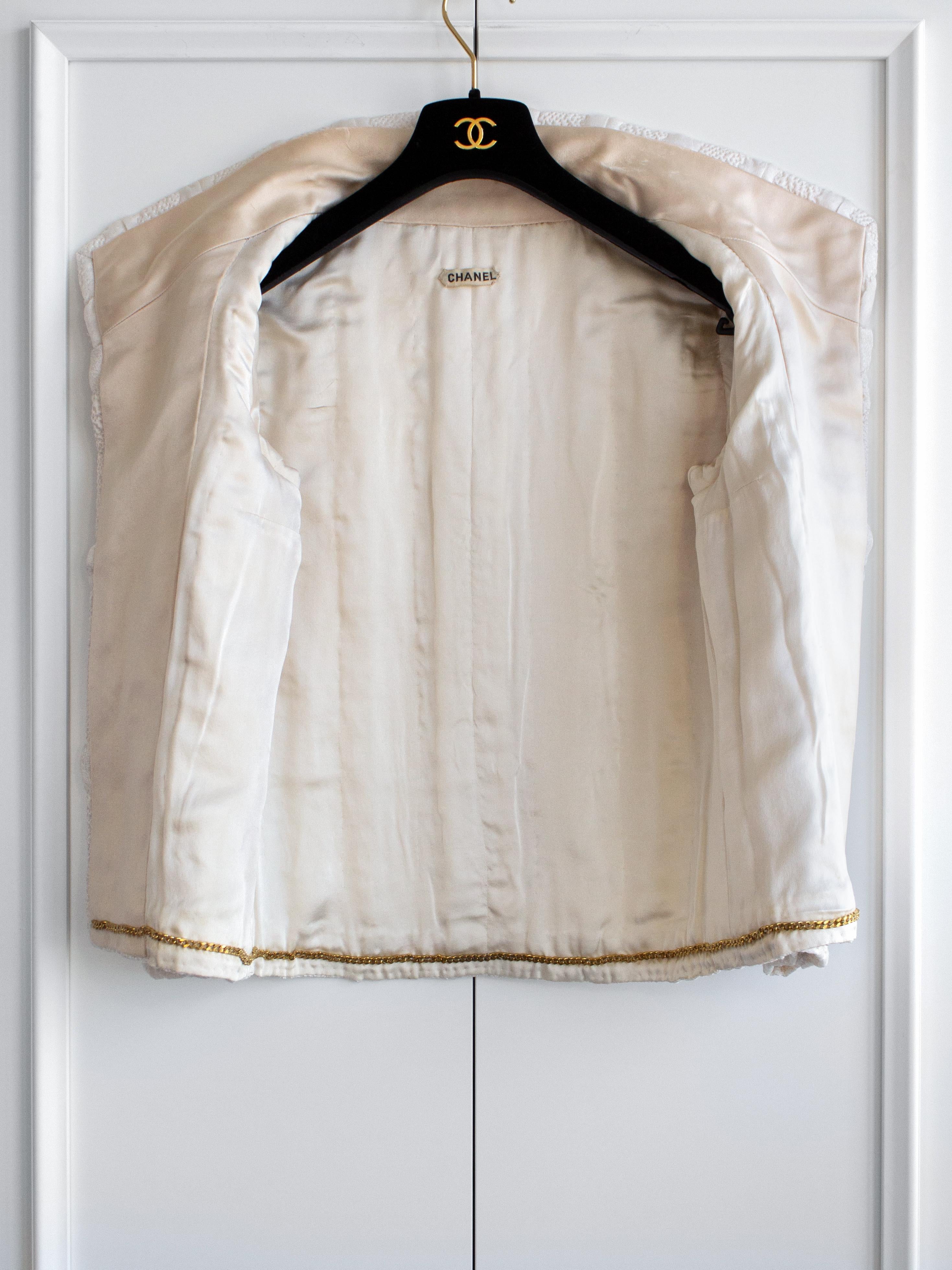 Documented Chanel Vintage Haute Couture 1965 White Cream Textured Silk Jacket For Sale 5