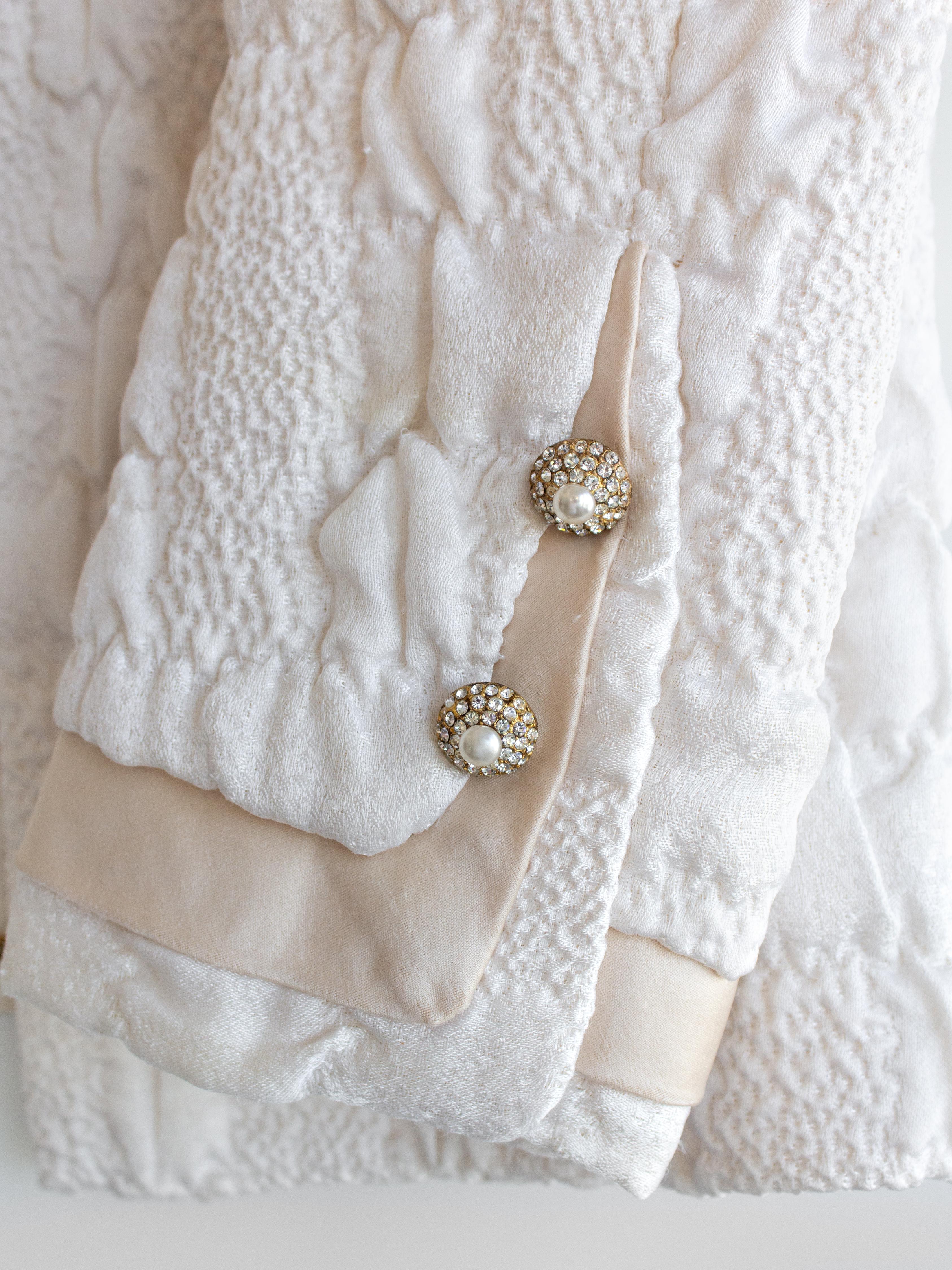 Documented Chanel Vintage Haute Couture 1965 White Cream Textured Silk Jacket For Sale 8
