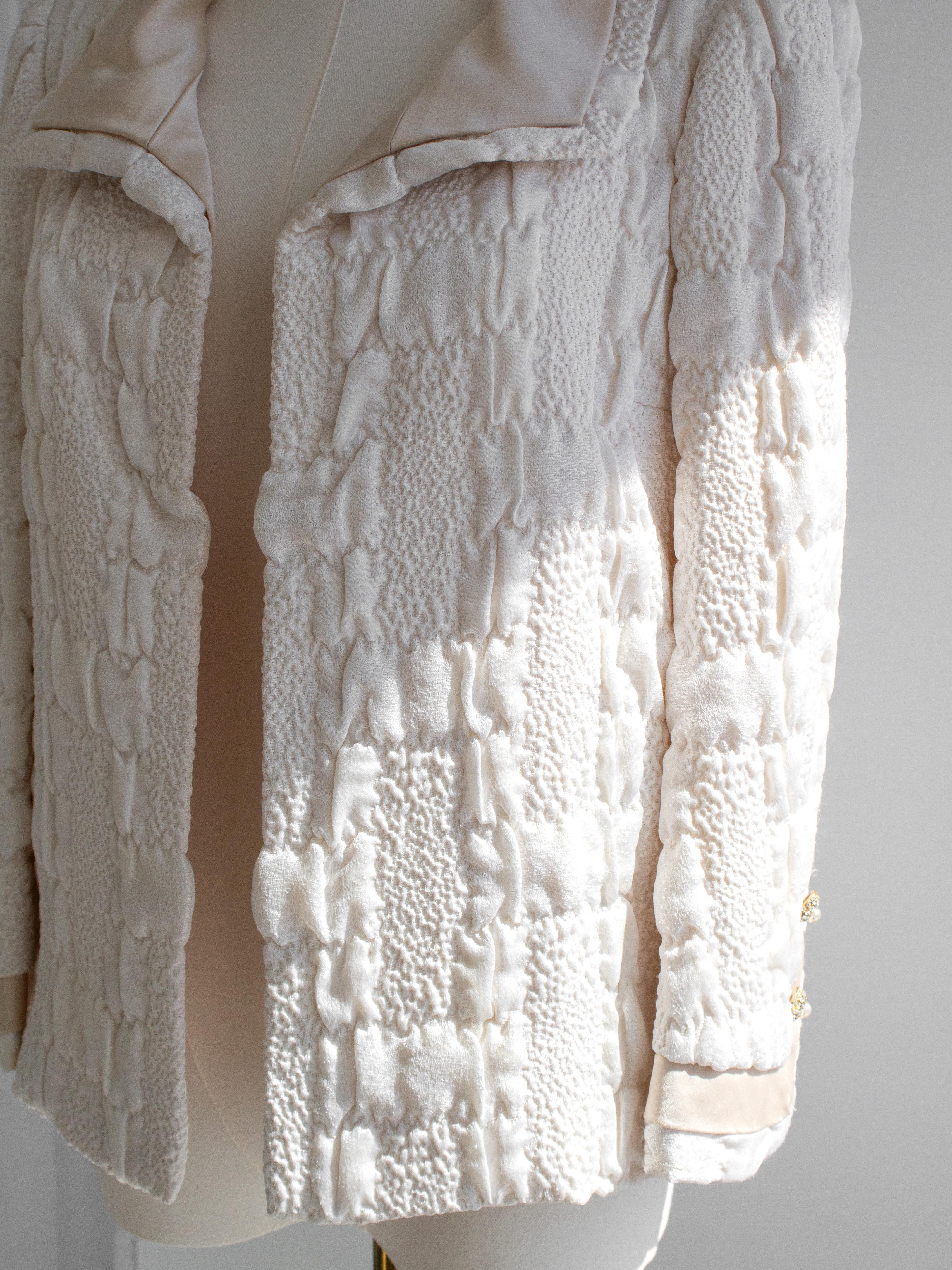 Documented Chanel Vintage Haute Couture 1965 White Cream Textured Silk Jacket 3