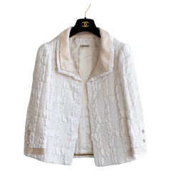 Documented Chanel Used Haute Couture 1965 White Cream Textured Silk Jacket