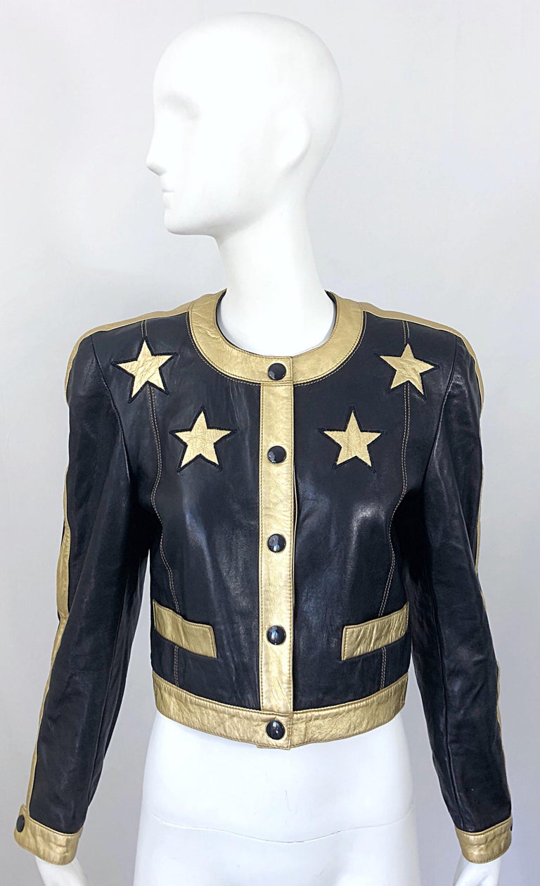 Documented Escada 1990s Black + Gold Leather Stars Vintage ...
