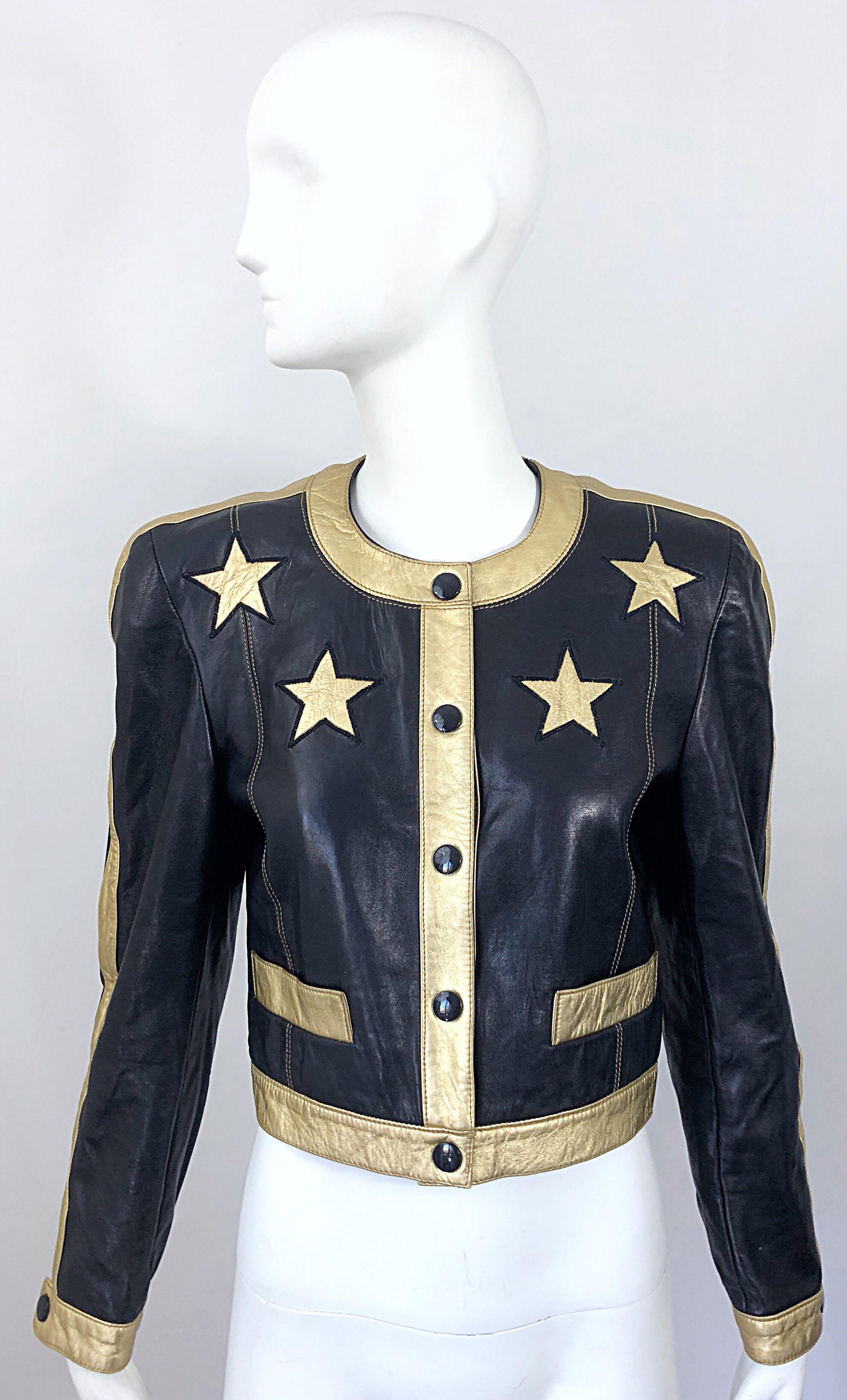 black and gold leather jacket