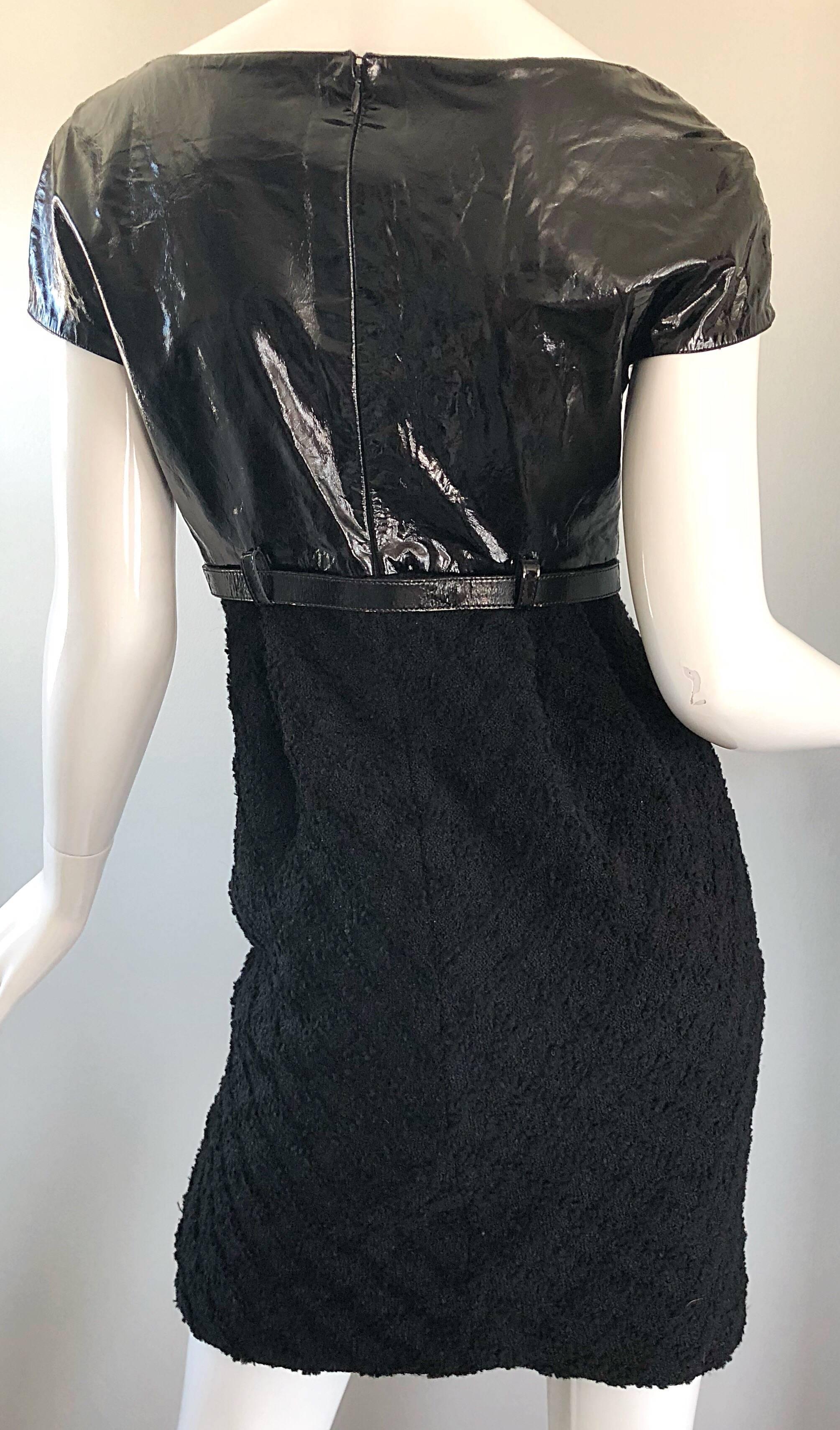 Documented Gianni Versace Couture Vintage F/W 1994 Black PVC Wool 90s Dress For Sale 3