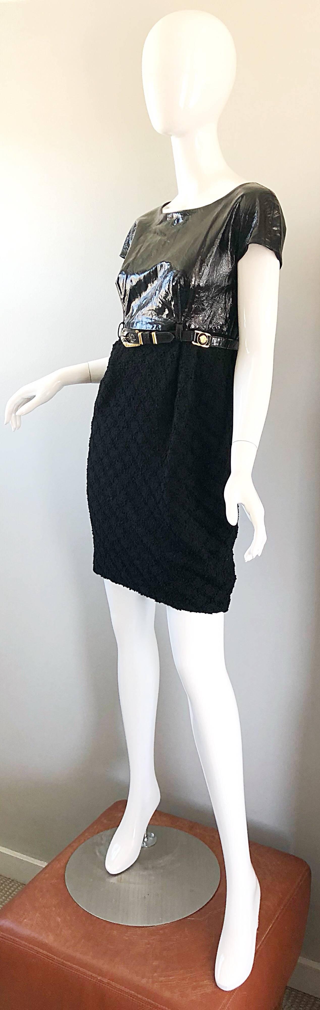 Documented Gianni Versace Couture Vintage F/W 1994 Black PVC Wool 90s Dress For Sale 4