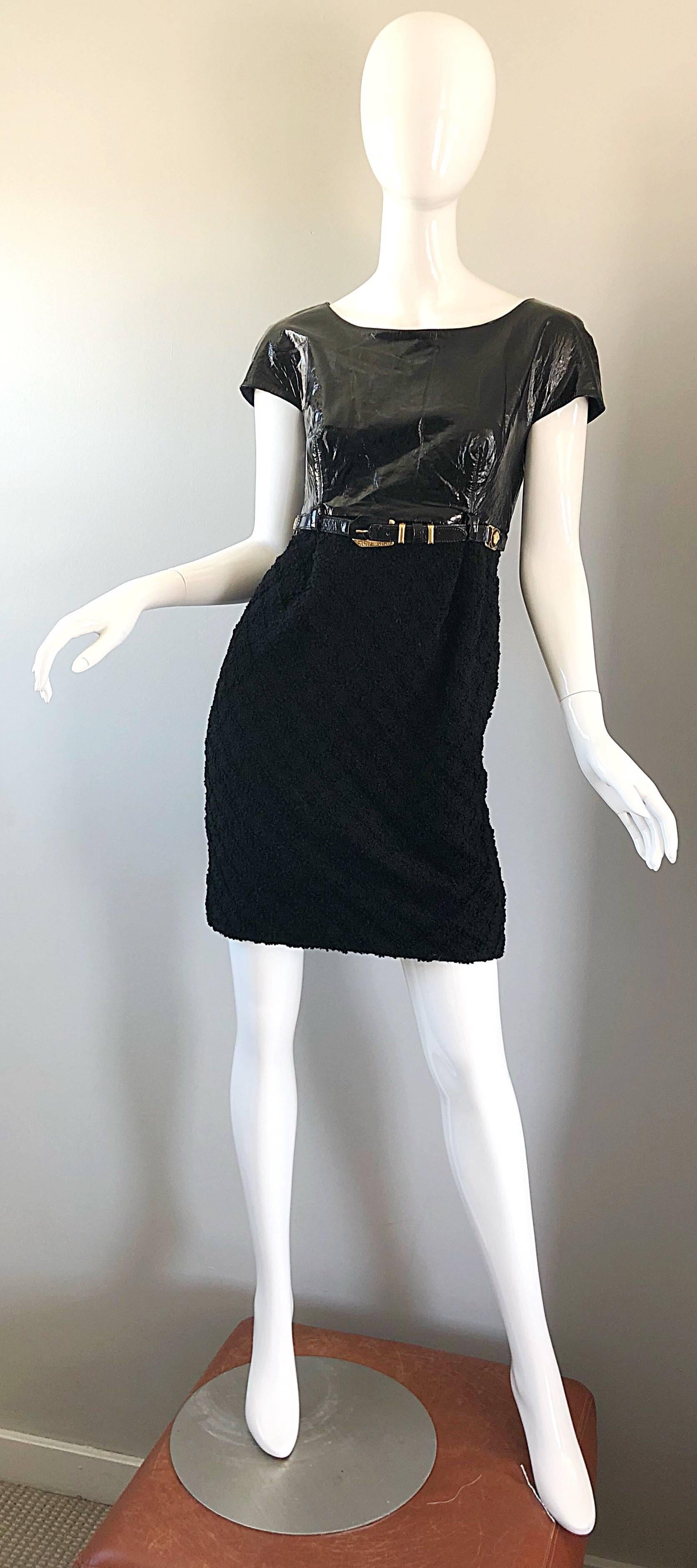 Documented Gianni Versace Couture Vintage F/W 1994 Black PVC Wool 90s Dress For Sale 6