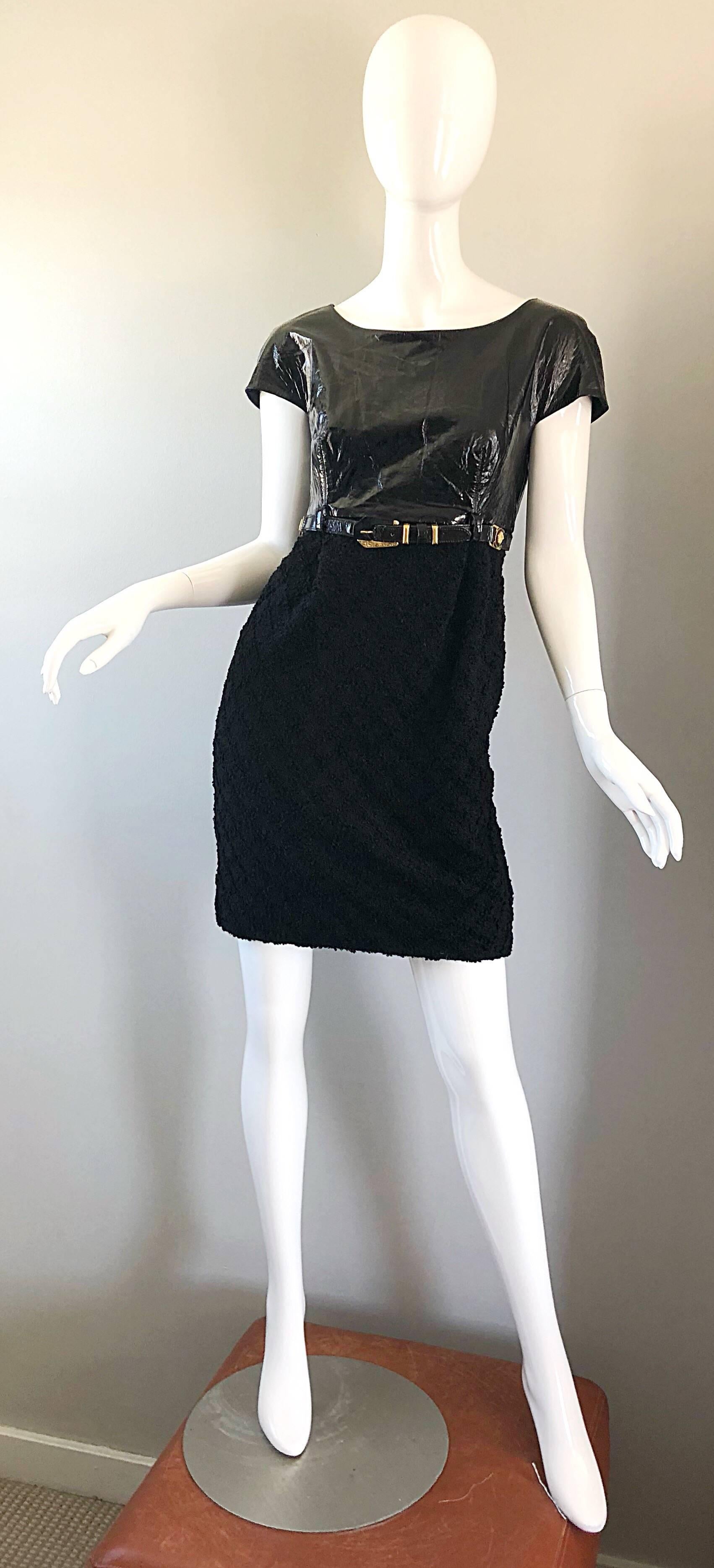 Noir Gianni Versace Couture Robe vintage en laine PVC noir, F/W 1994 en vente