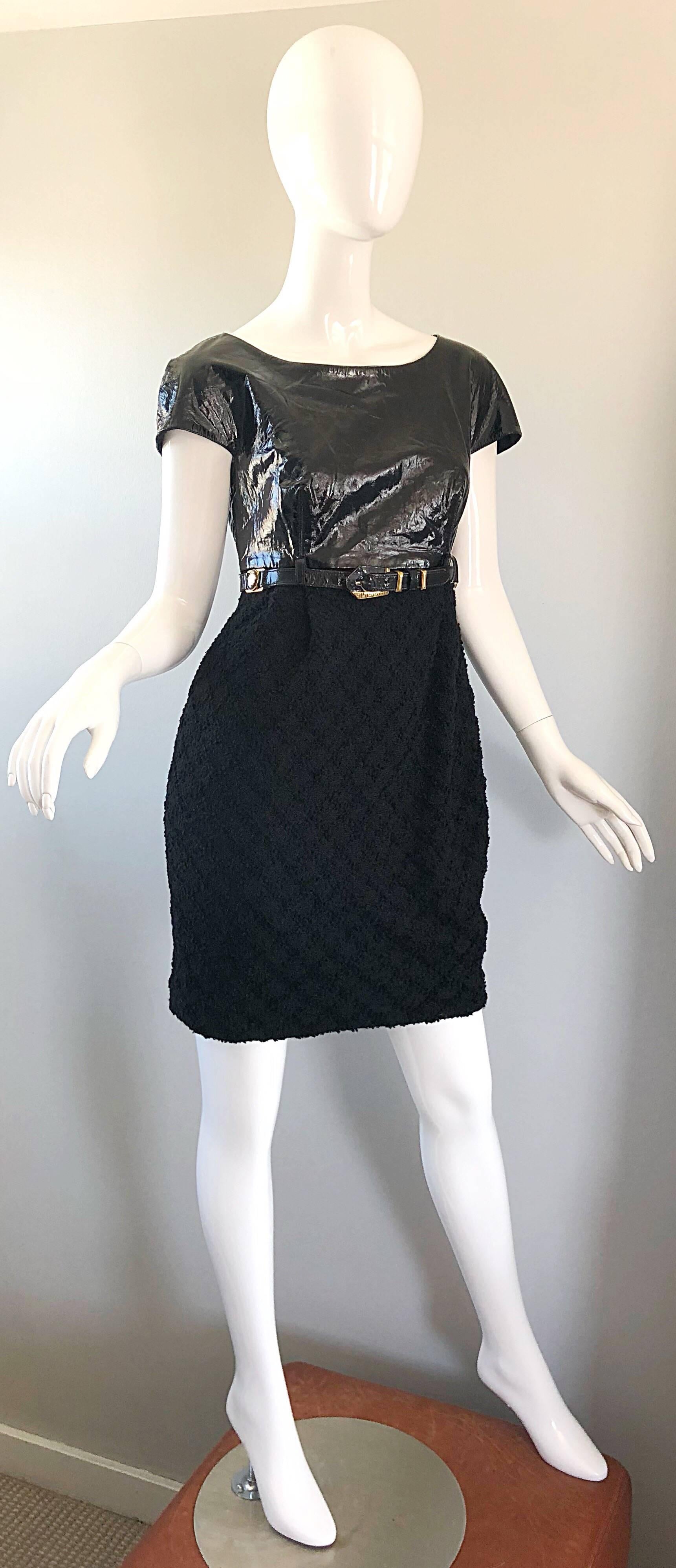 Documented Gianni Versace Couture Vintage F/W 1994 Black PVC Wool 90s Dress For Sale 2