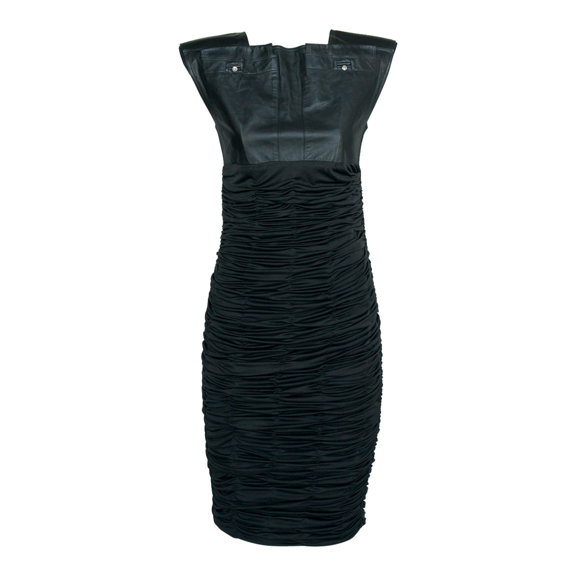 Documentato Gianni Versace Vestito in pelle e jersey elasticizzato increspato, SS1987 in vendita