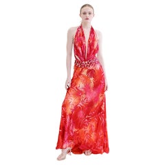 Documented Gianni Versace S/S 2000 Runway Finale Gown, Magenta Palm Print