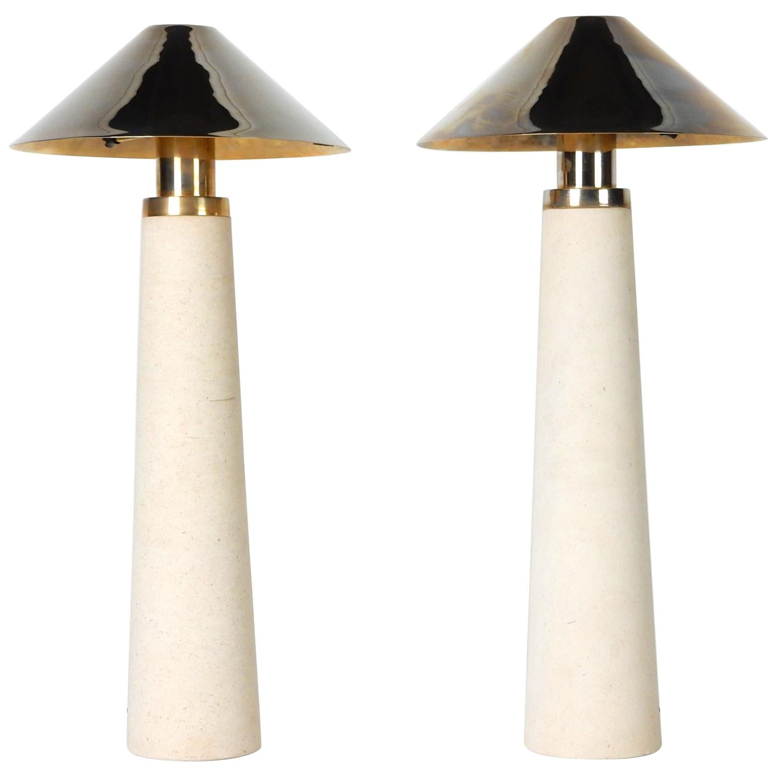 Documented Karl Springer Design Stone Lighthouse Table Lamp, Pair