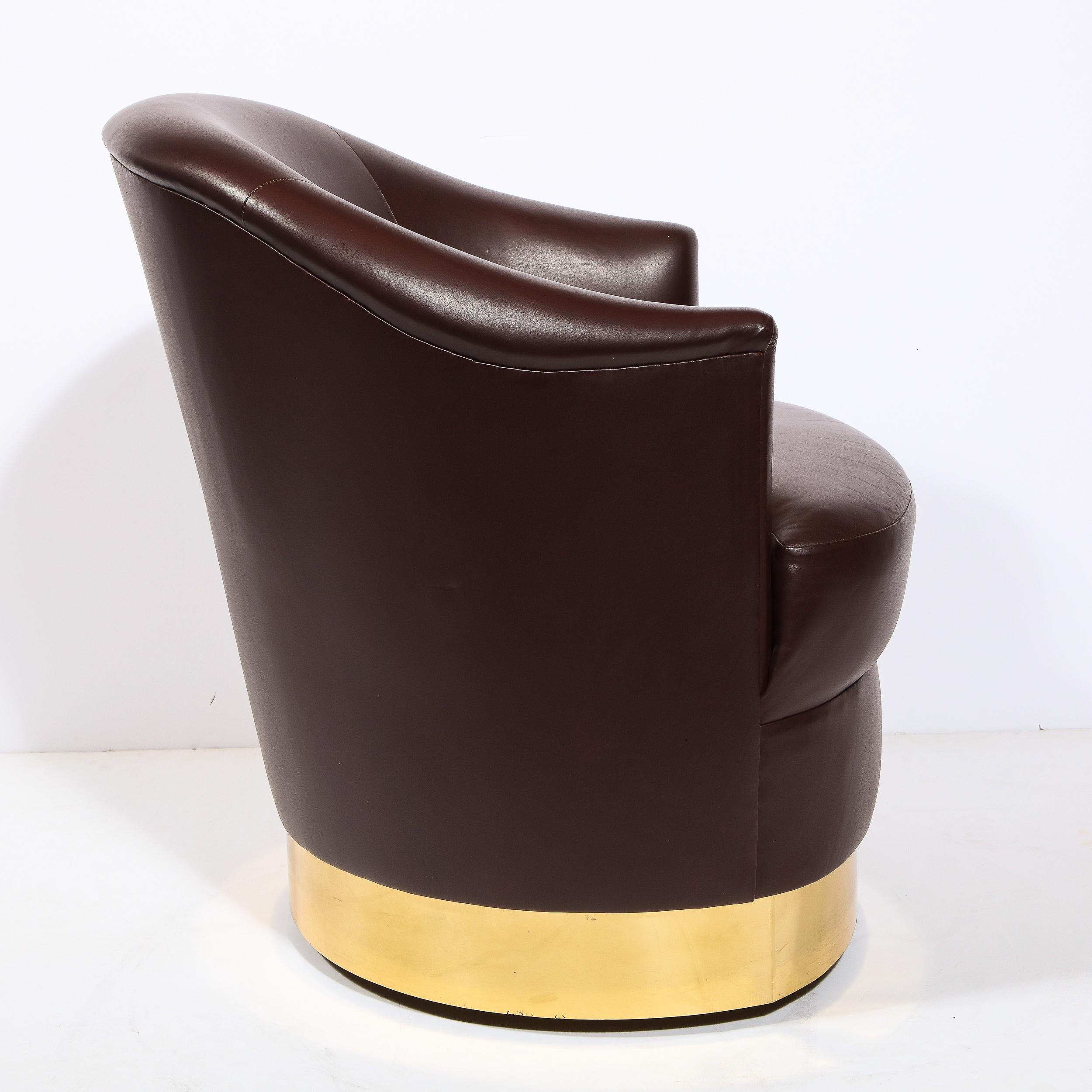 Documented Karl Springer Mid-Century Brass Wrapped Arm Chair in Edelman Leather In Excellent Condition In New York, NY