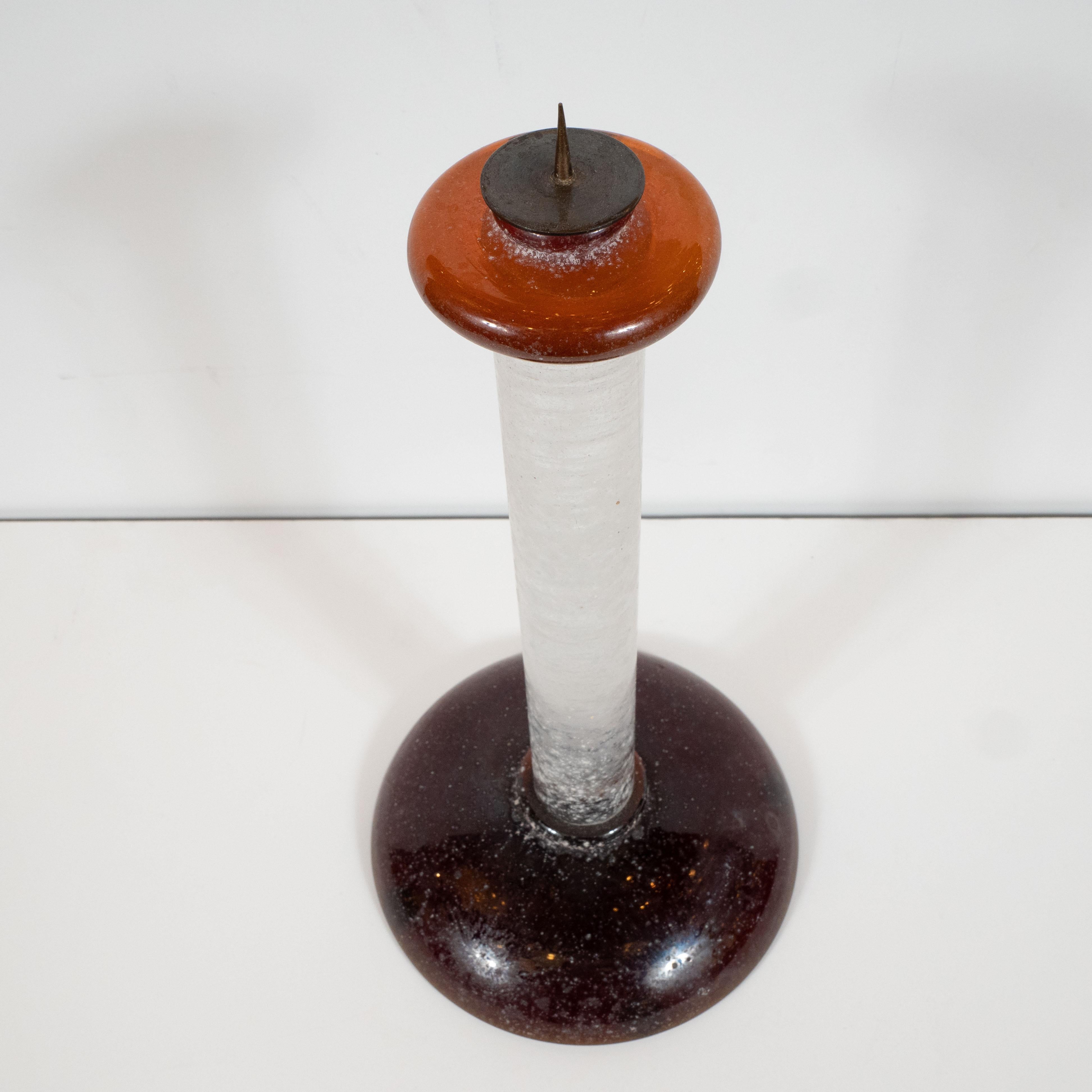 Late 20th Century Documented Karl Springer Midcentury Venetian Scavo Glass Candlestick by Seguso