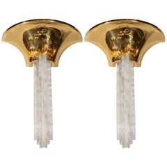 Documentato Karl Springer, lampada da soffitto in ottone lucido e lucite "Purcell", del metà del secolo scorso