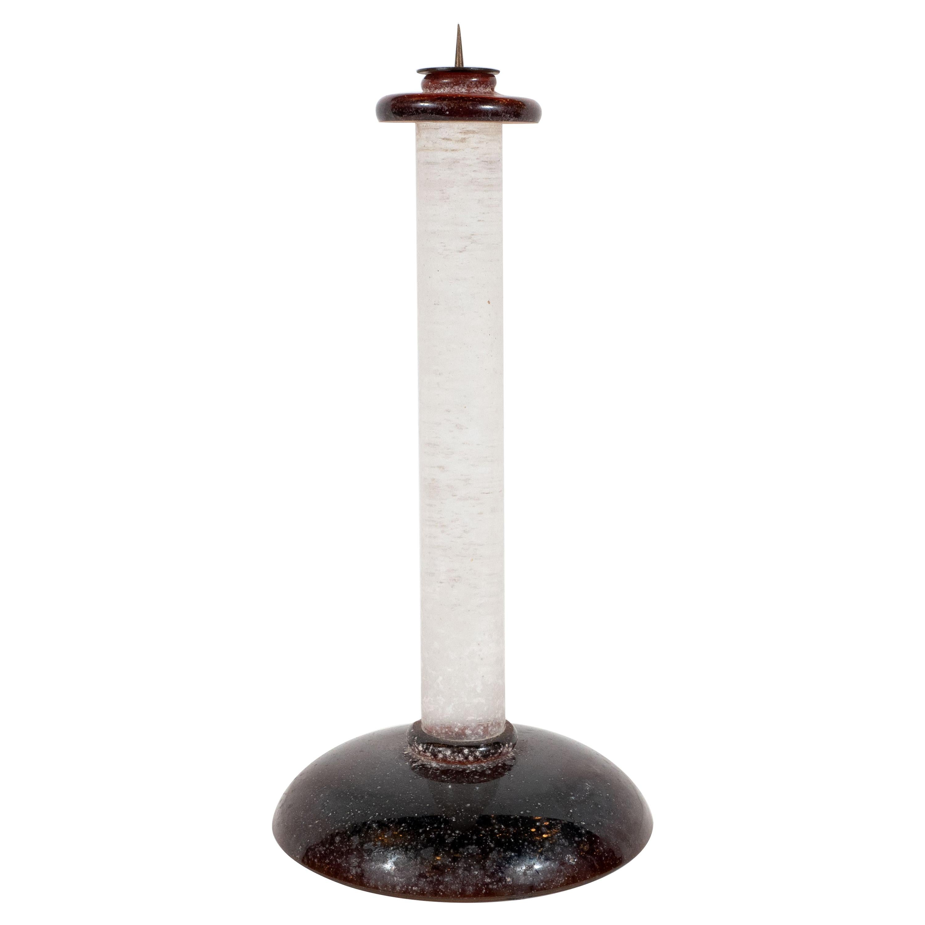 Documented Karl Springer Midcentury Venetian Scavo Glass Candlestick by Seguso