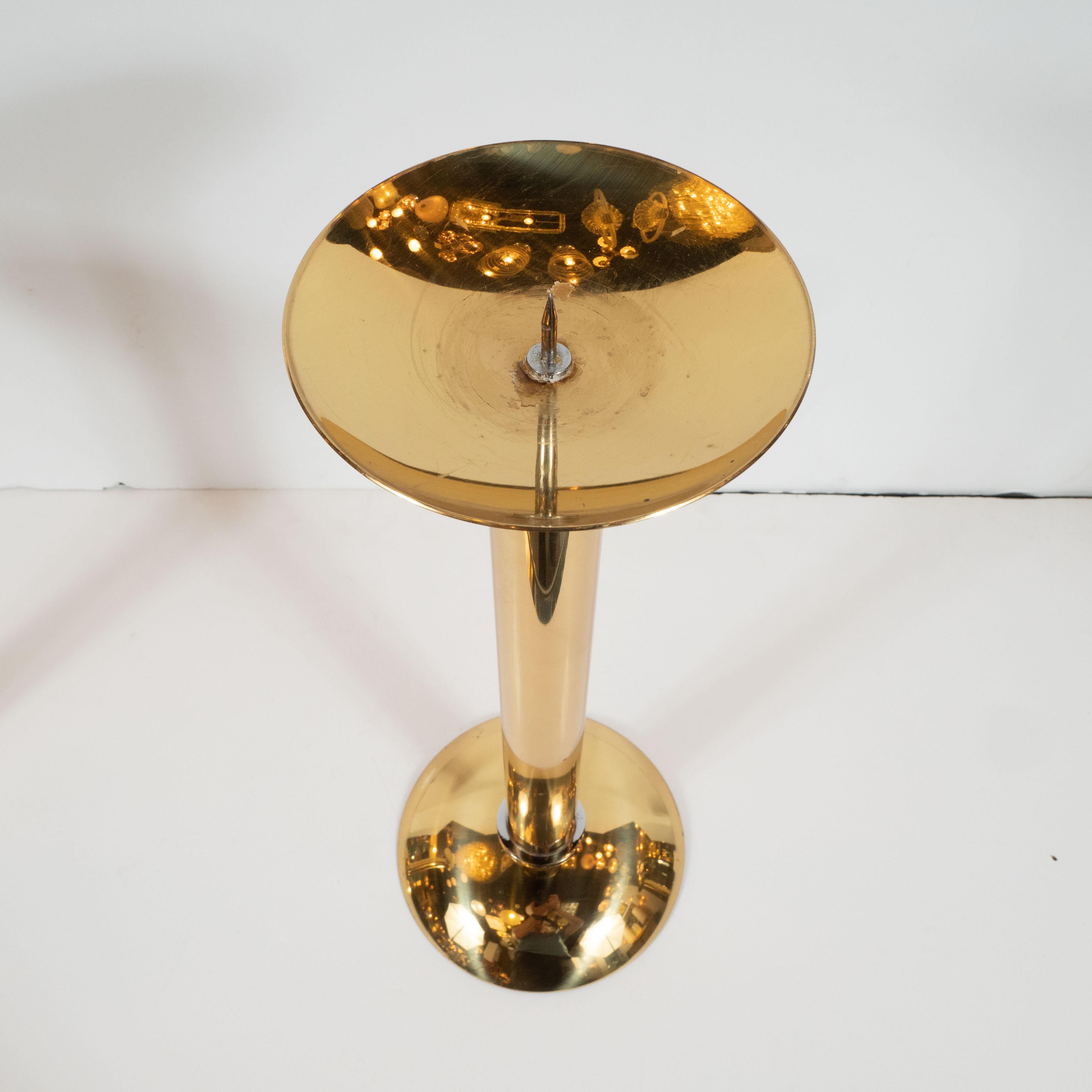 Late 20th Century Documented Karl Springer Set of Three Midcentury Brass and Chrome Candlesticks For Sale