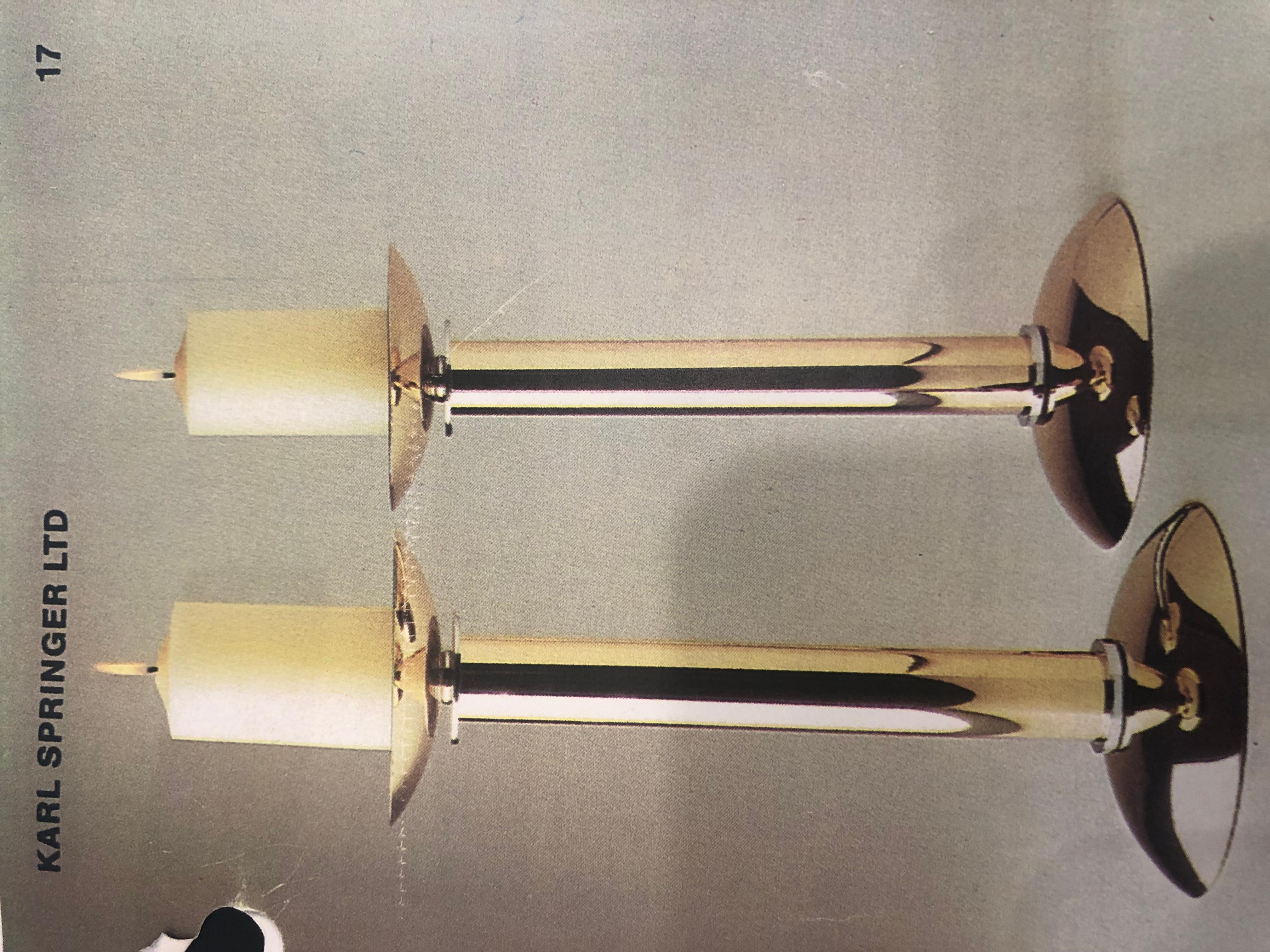 Documented Karl Springer Set of Three Midcentury Brass and Chrome Candlesticks For Sale 1