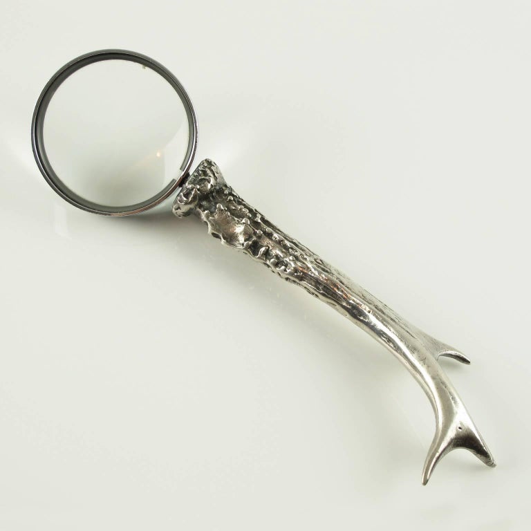 Documented French Maria Per Silver Plate Magnifying Glass Desk Stunning Silver Plate Magnifying Glass By French Designer Maria Per Elegant Desk Accessory In