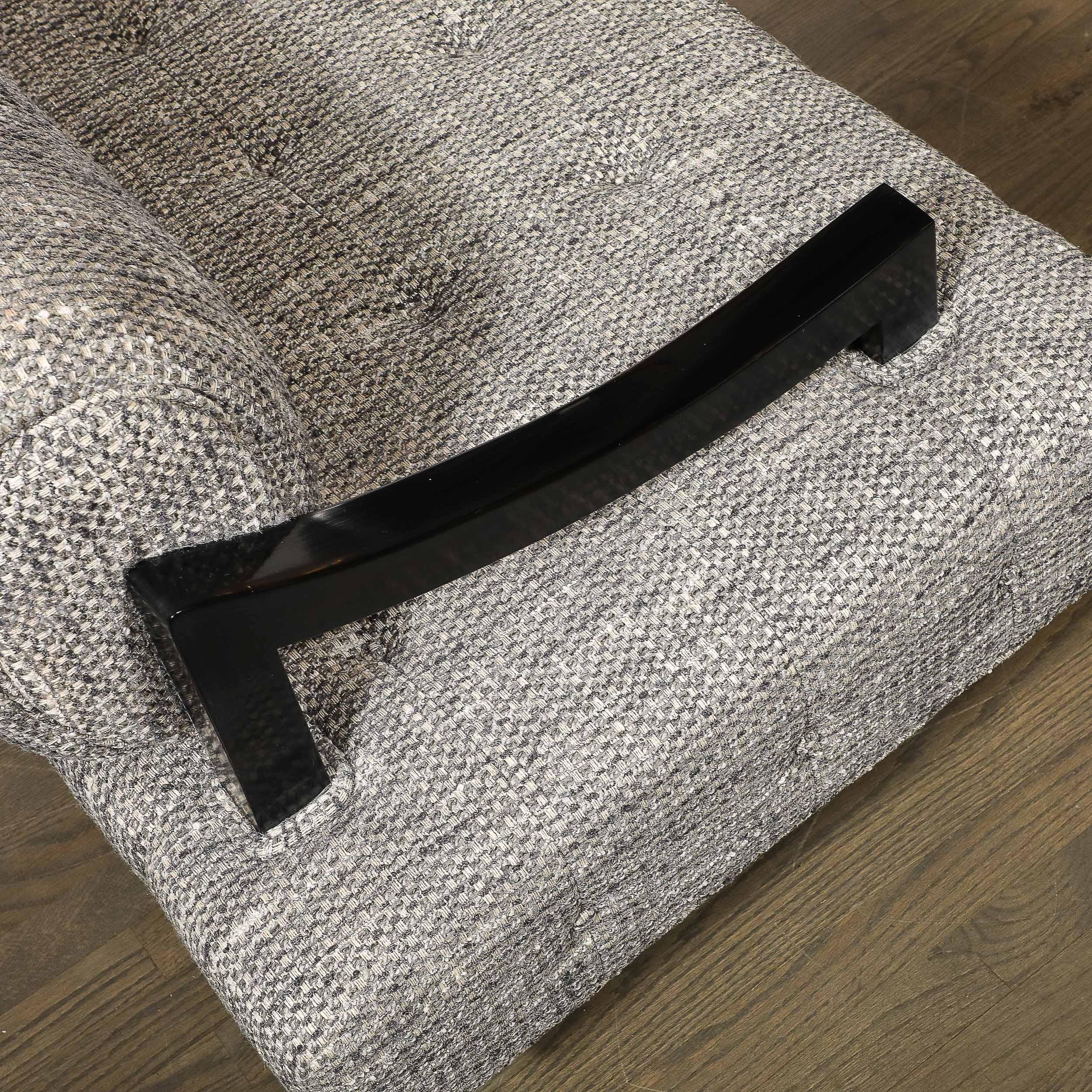 Documented Mid-Century Wide Lounge Chairs in Ebonized Sycamore by James Mont 10