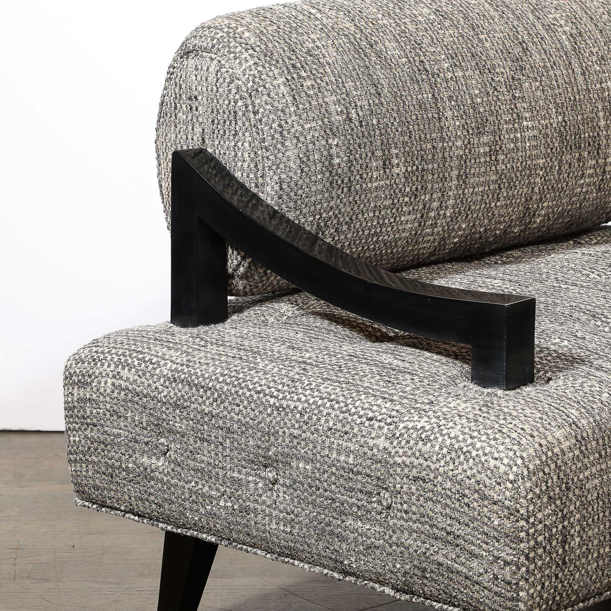 Documented Mid-Century Wide Lounge Chairs in Ebonized Sycamore by James Mont 13