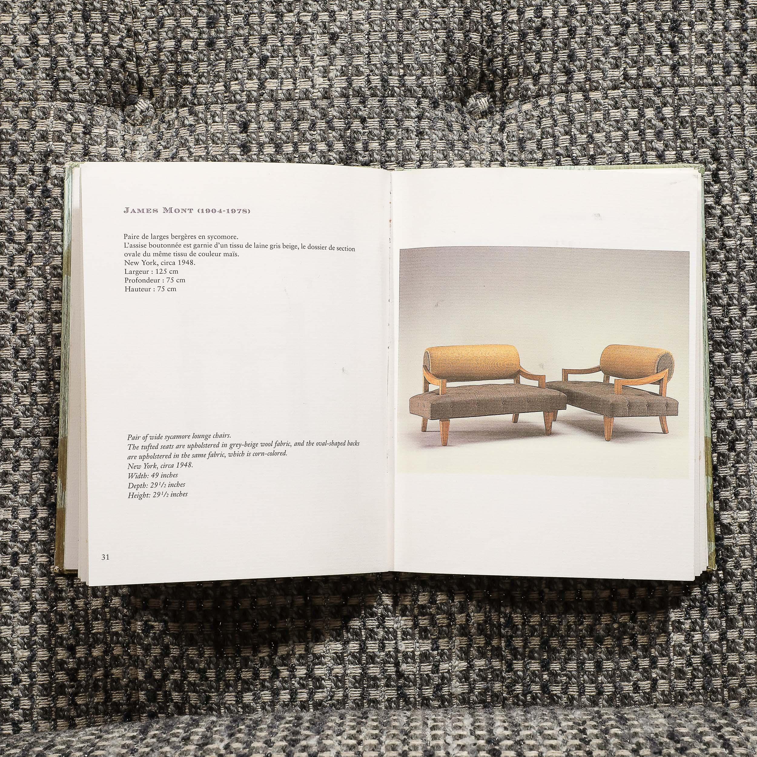 American Documented Mid-Century Wide Lounge Chairs in Ebonized Sycamore by James Mont