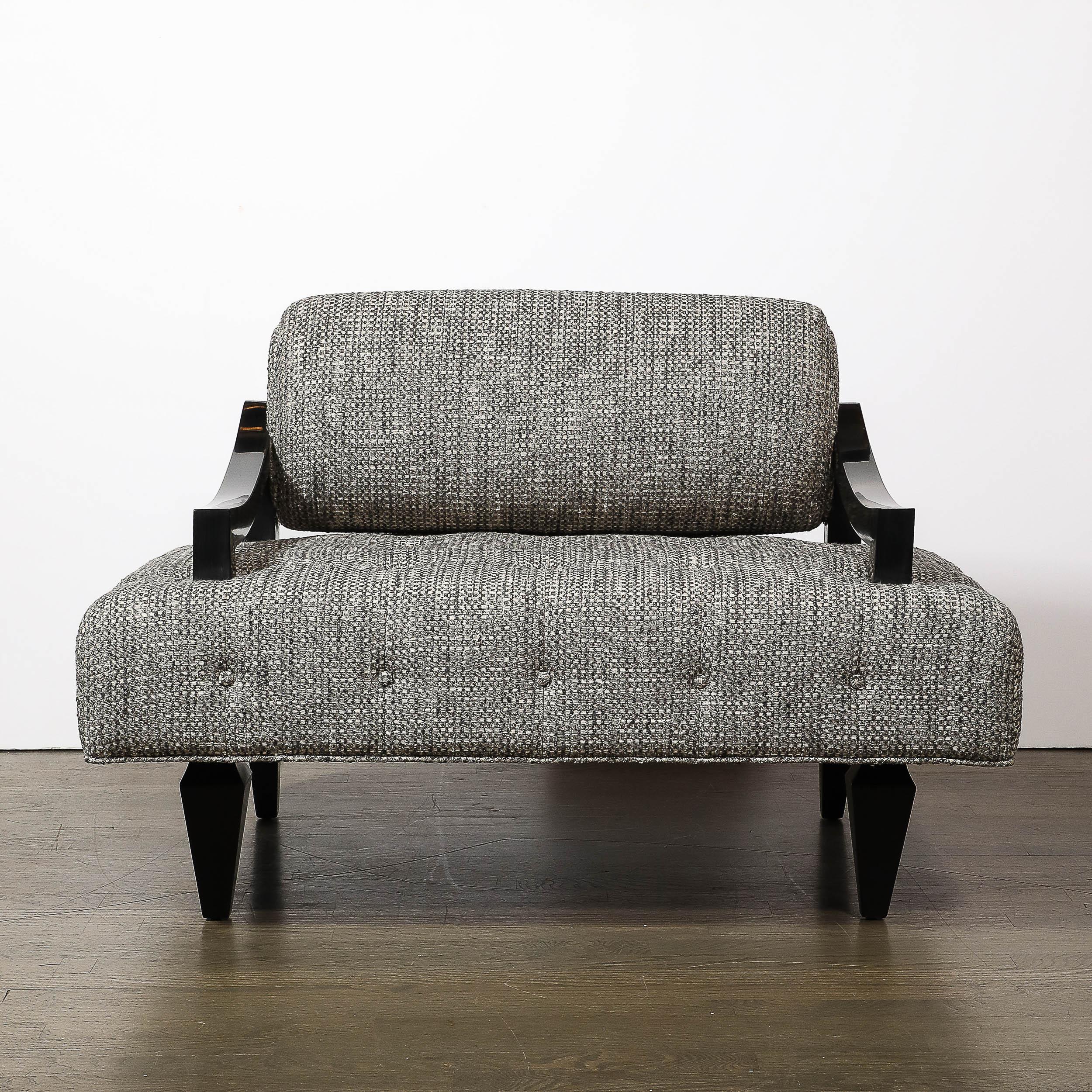 Documented Mid-Century Wide Lounge Chairs in Ebonized Sycamore by James Mont In Excellent Condition In New York, NY