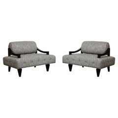 Documented Mid-Century Wide Lounge Chairs in Ebonized Sycamore by James Mont