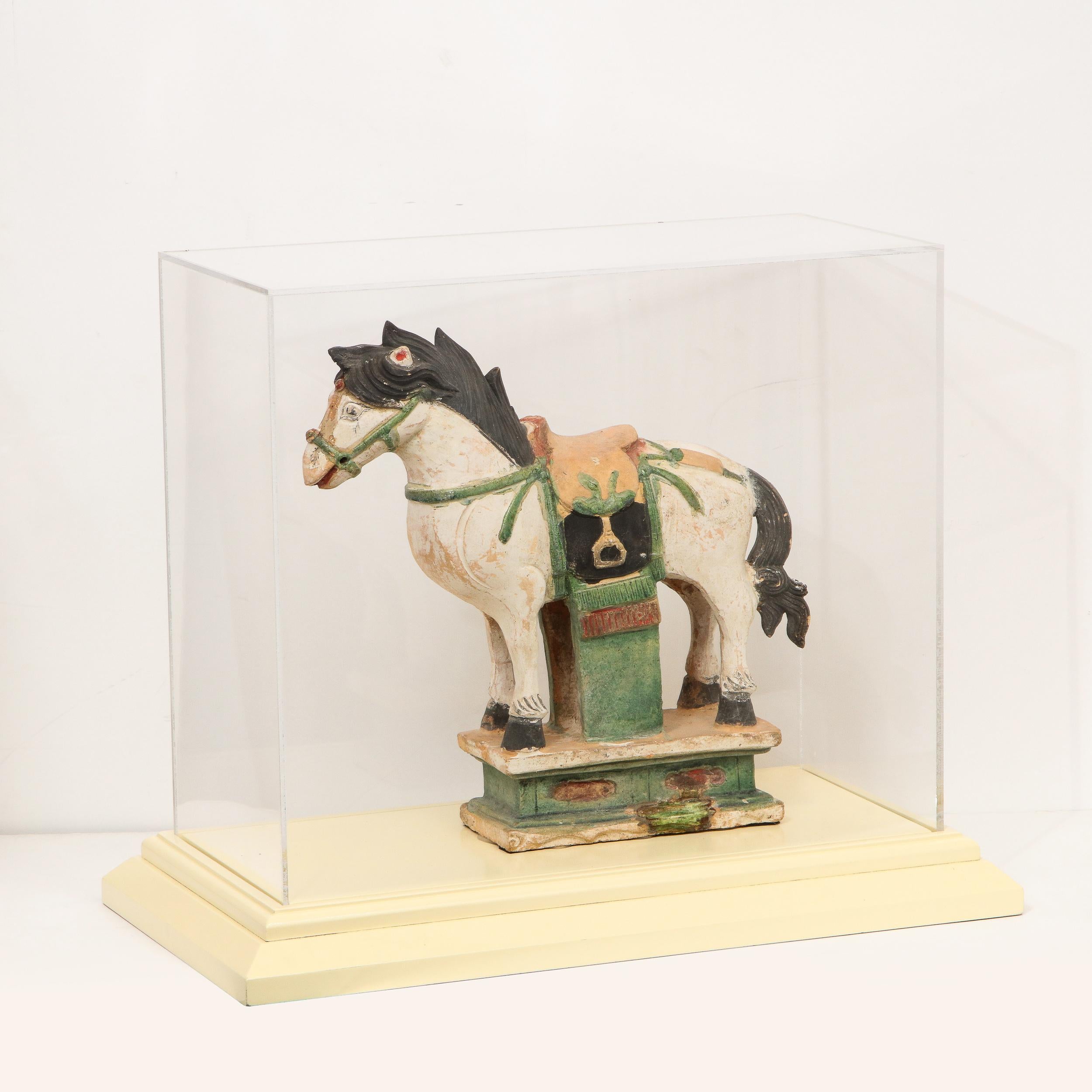 Ming Style Sacai Glazed Pottery Figure of a Horse China with C.O.A. For Sale 4