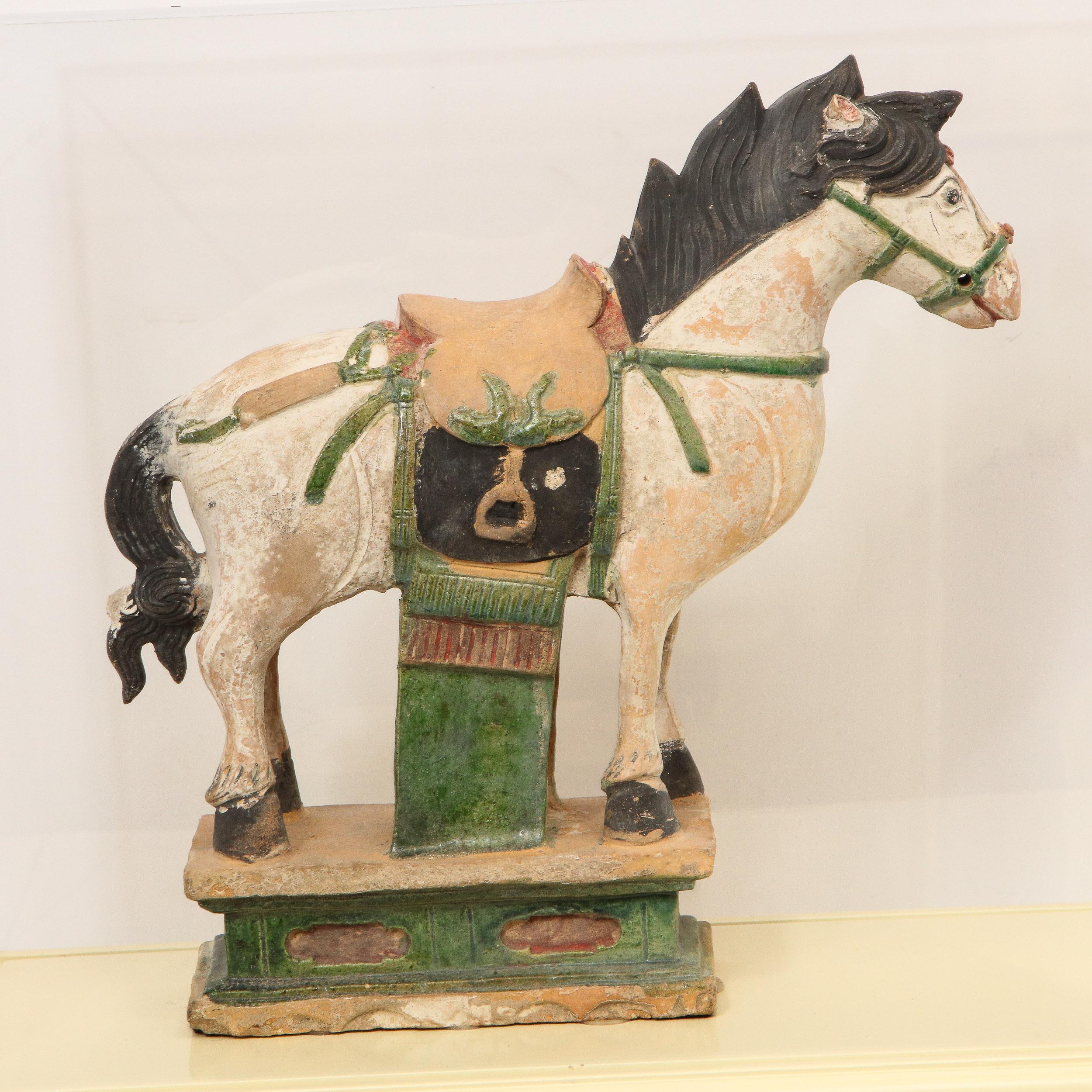 Chinese Ming Style Sacai Glazed Pottery Figure of a Horse China with C.O.A. For Sale