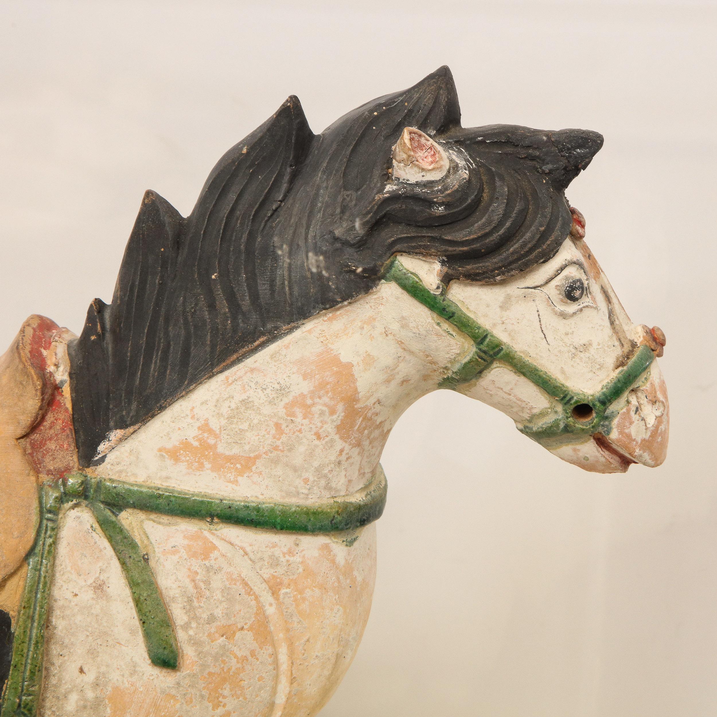 Ming Style Sacai Glazed Pottery Figure of a Horse China with C.O.A. In Excellent Condition For Sale In New York, NY