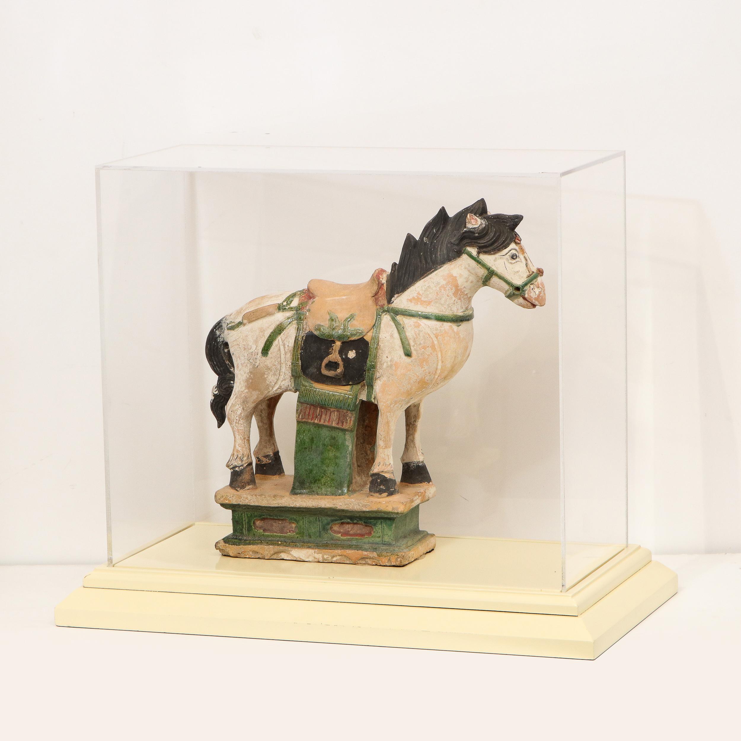 Ceramic Ming Style Sacai Glazed Pottery Figure of a Horse China with C.O.A. For Sale
