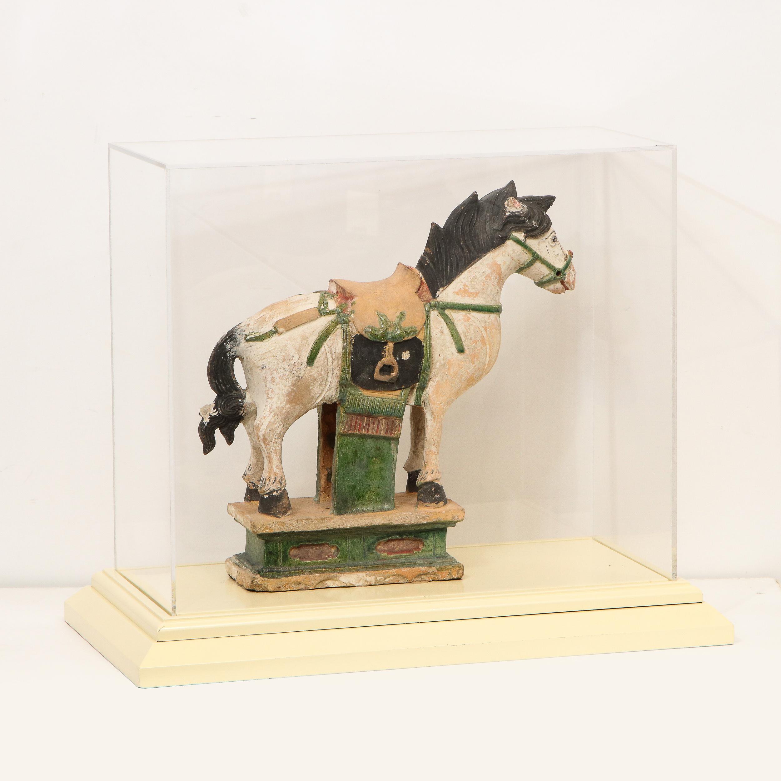 Ming Style Sacai Glazed Pottery Figure of a Horse China with C.O.A. For Sale 1