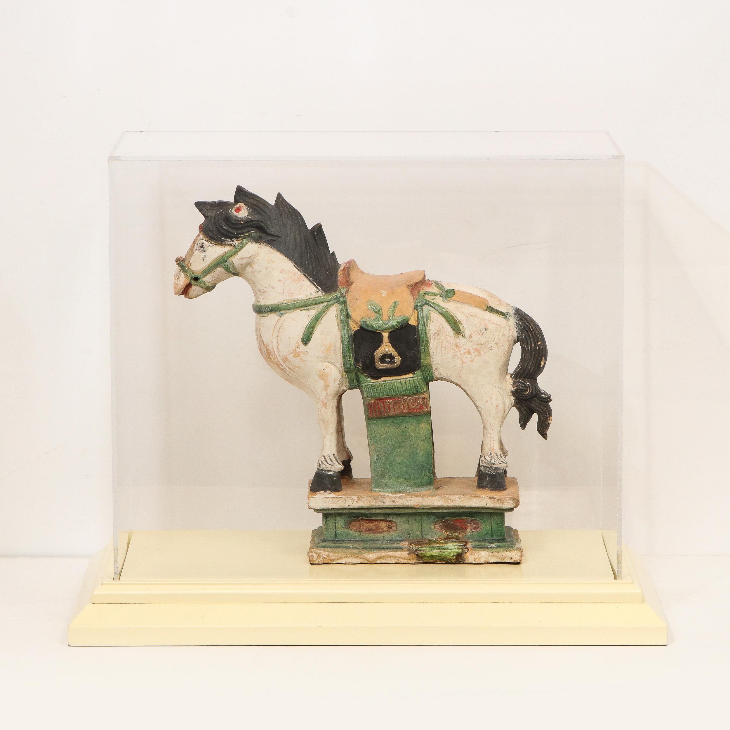 Ming Style Sacai Glazed Pottery Figure of a Horse China with C.O.A. For Sale 2