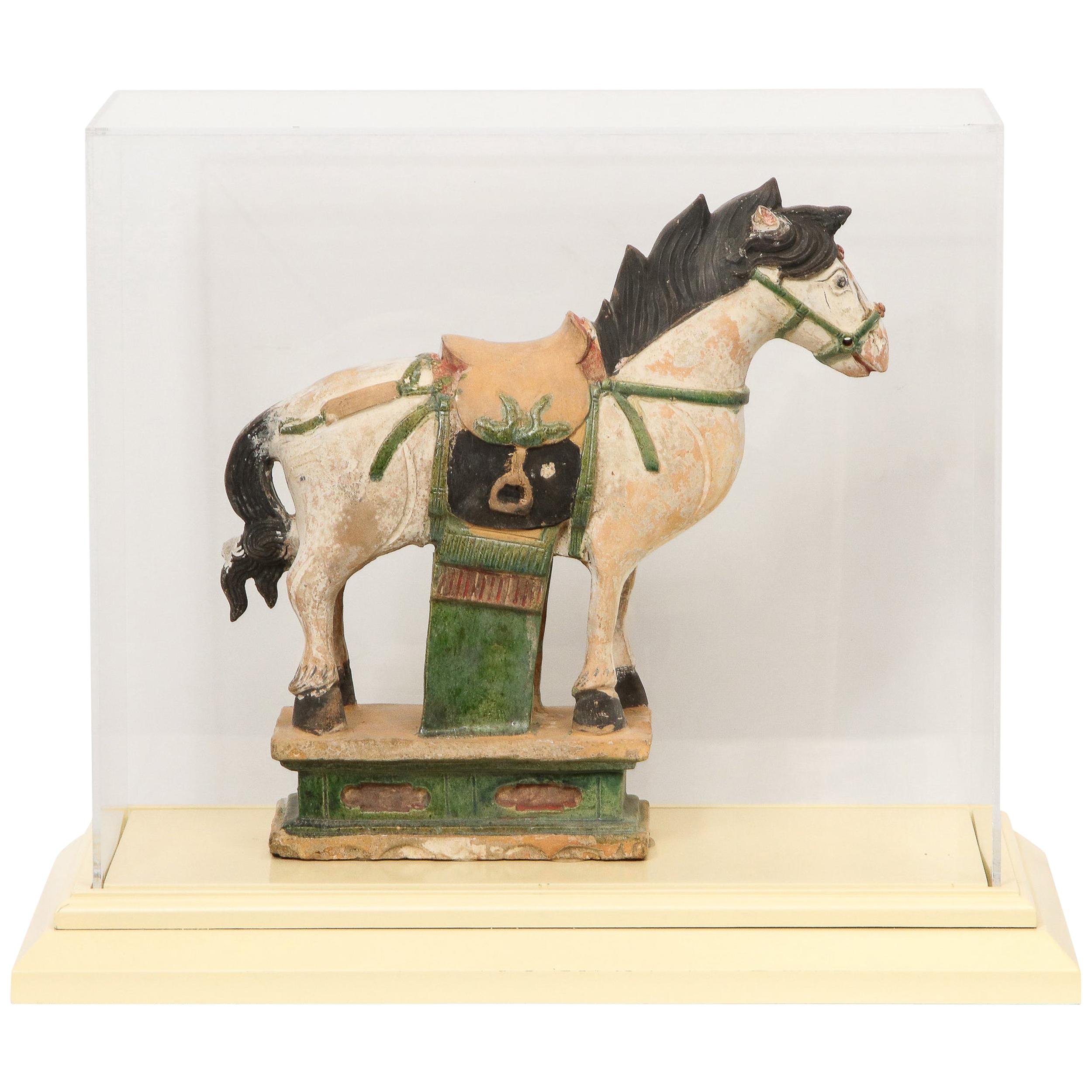 Ming Style Sacai Glazed Pottery Figure of a Horse China with C.O.A. For Sale