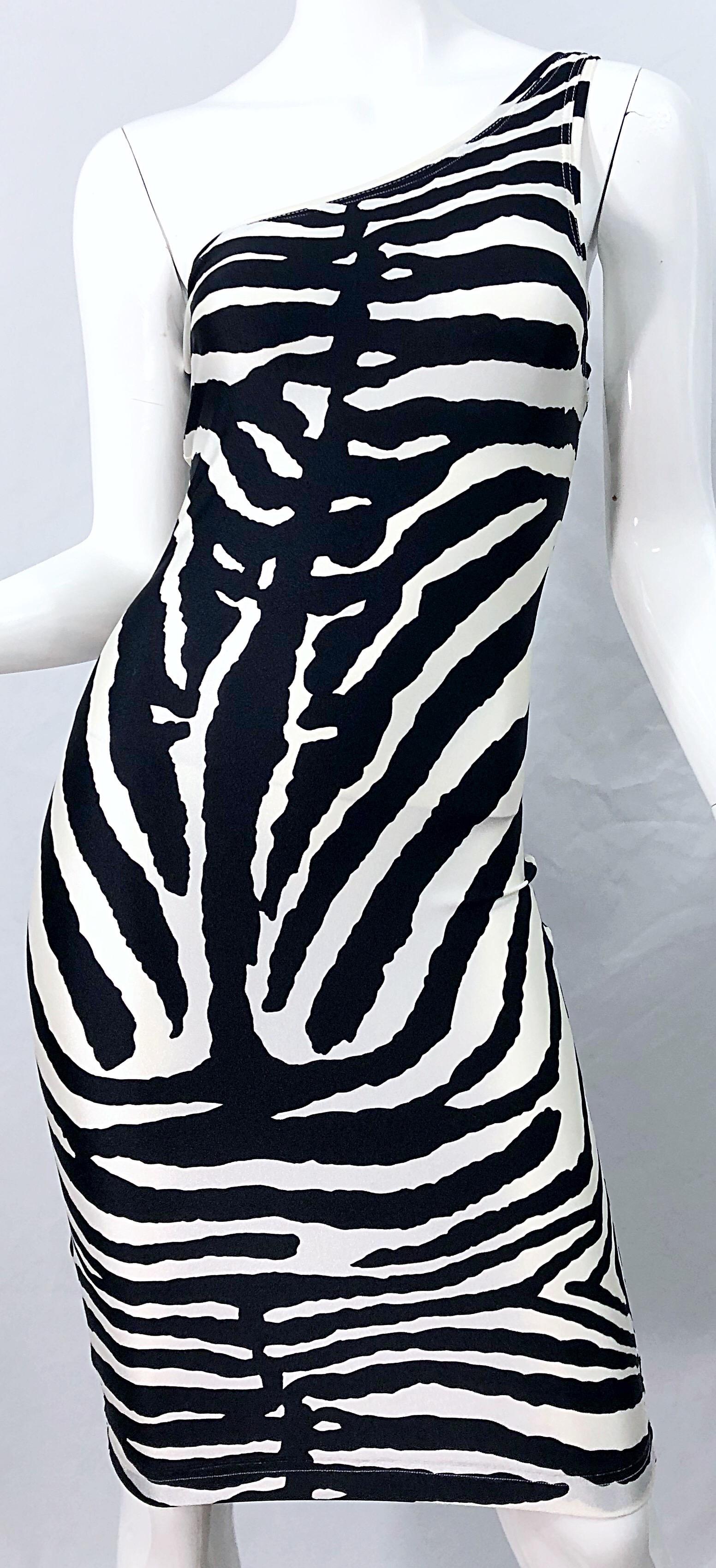 Documented Patrick Kelly 1980s Zebra Black and White 1 Shoulder Vintage Dress  3