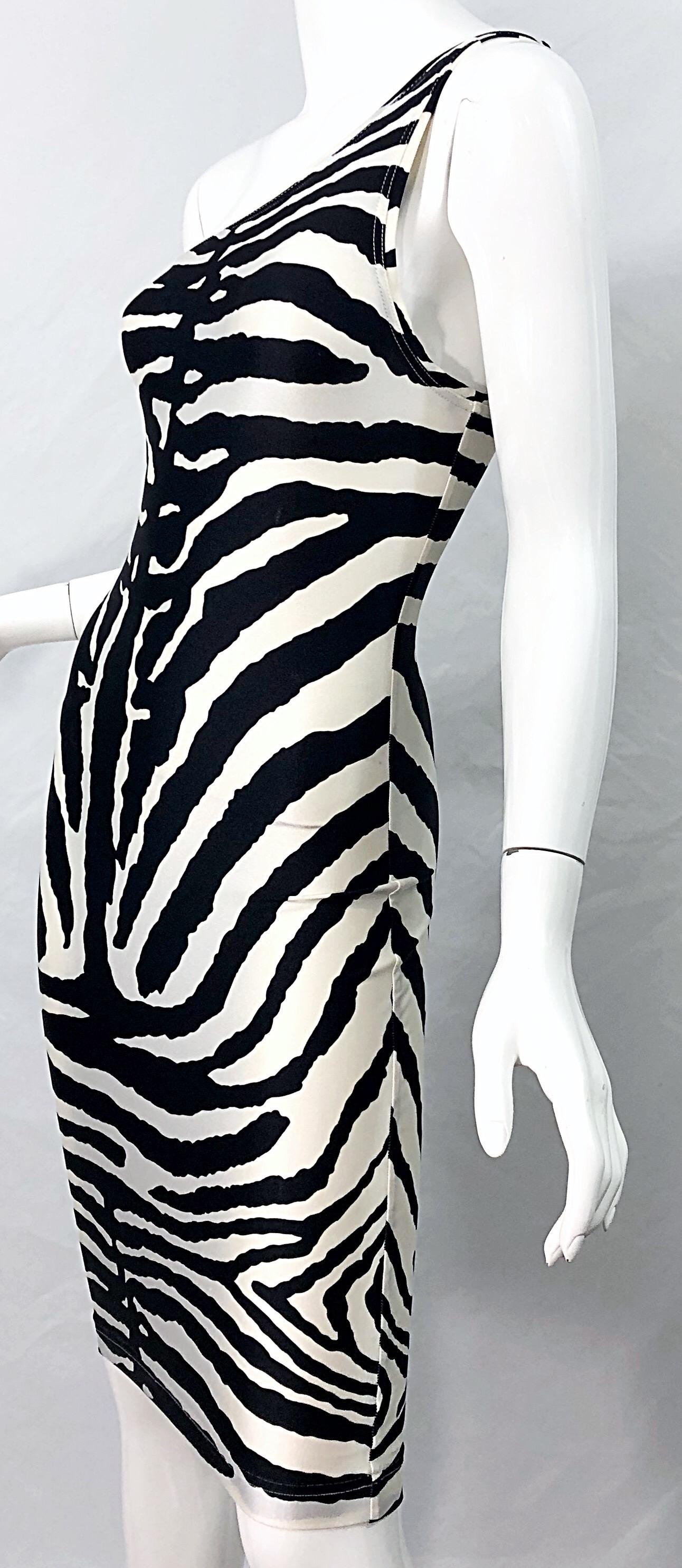 Documented Patrick Kelly 1980s Zebra Black and White 1 Shoulder Vintage Dress  4