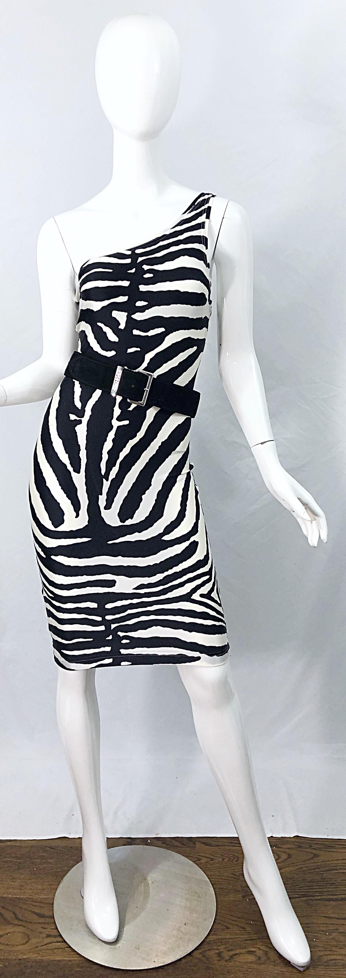Documented Patrick Kelly 1980s Zebra Black and White 1 Shoulder Vintage Dress  5