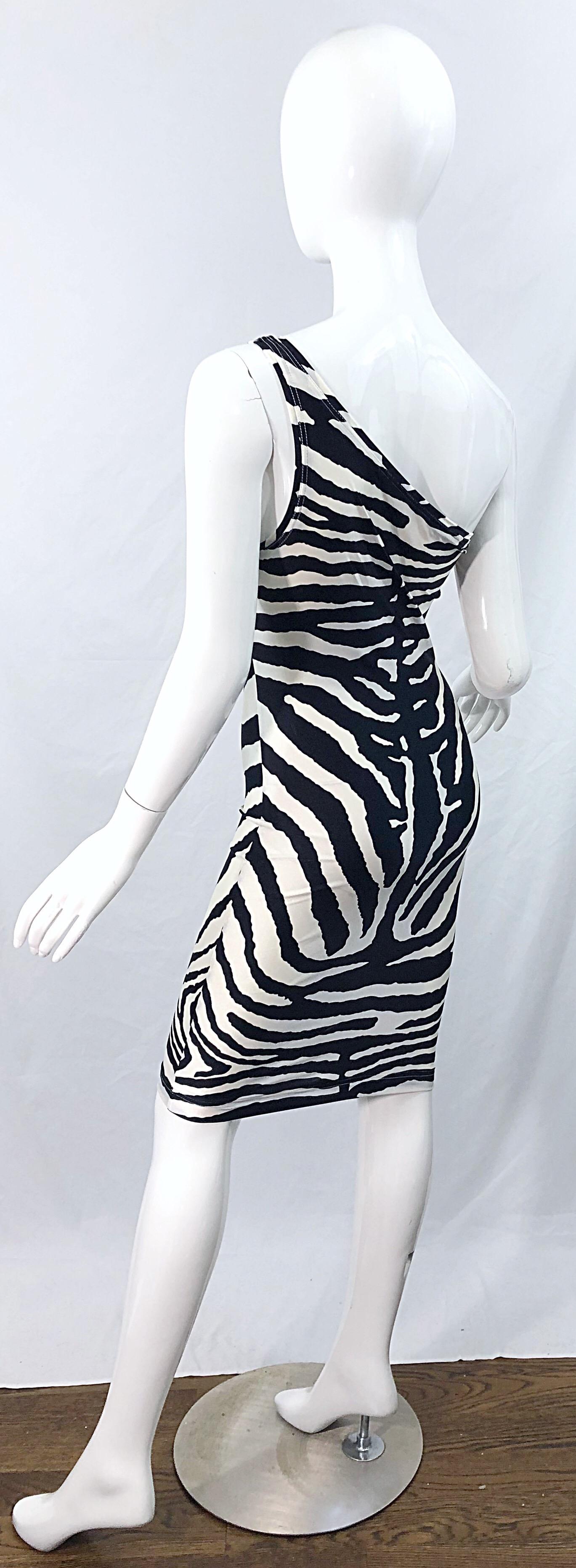 Documented Patrick Kelly 1980s Zebra Black and White 1 Shoulder Vintage Dress  6