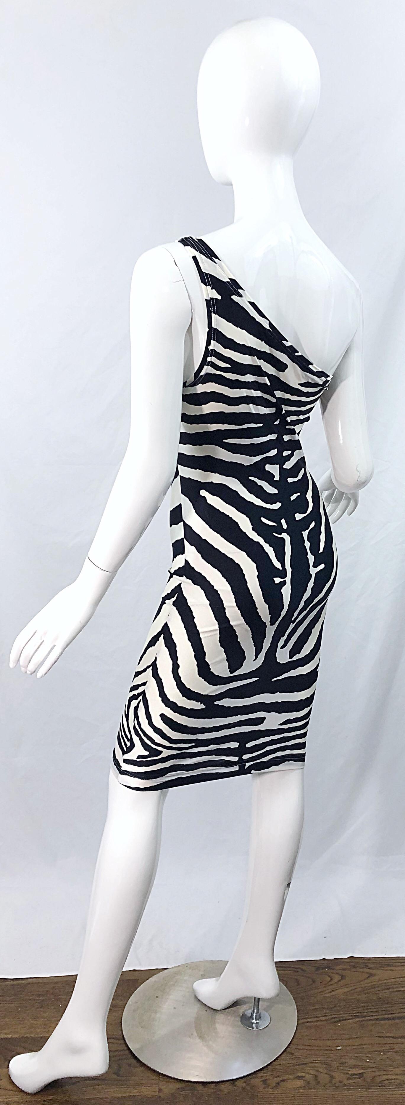 Documented Patrick Kelly 1980s Zebra Black and White 1 Shoulder Vintage Dress 6