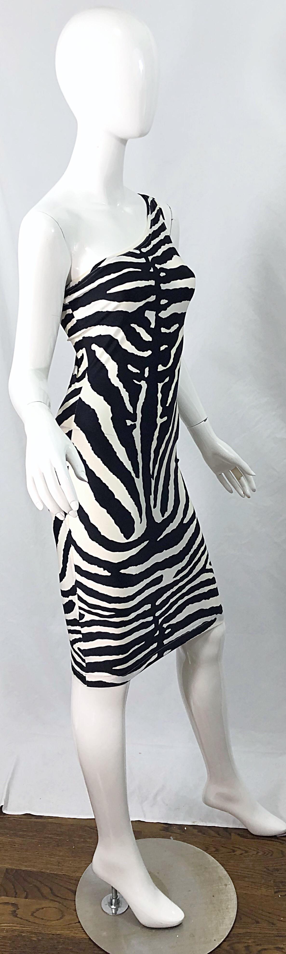 Documented Patrick Kelly 1980s Zebra Black and White 1 Shoulder Vintage Dress 7