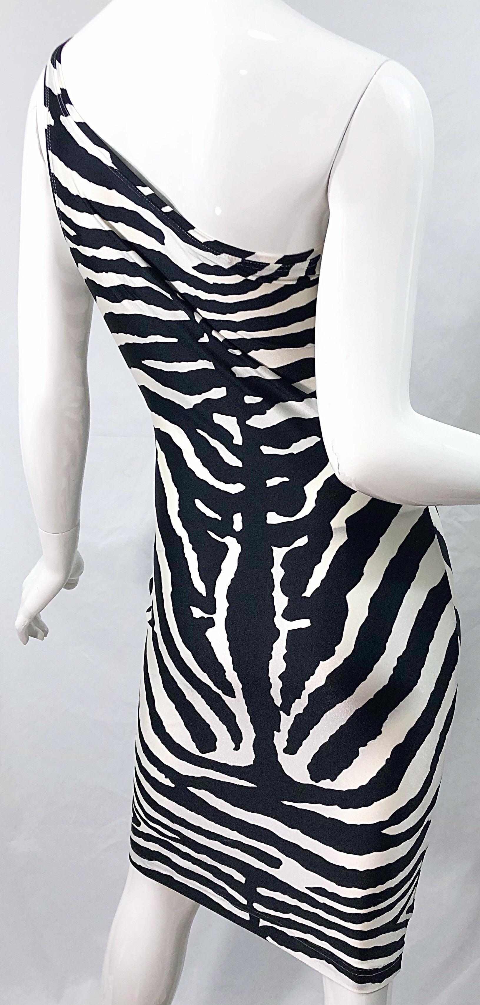 Documented Patrick Kelly 1980s Zebra Black and White 1 Shoulder Vintage Dress 8