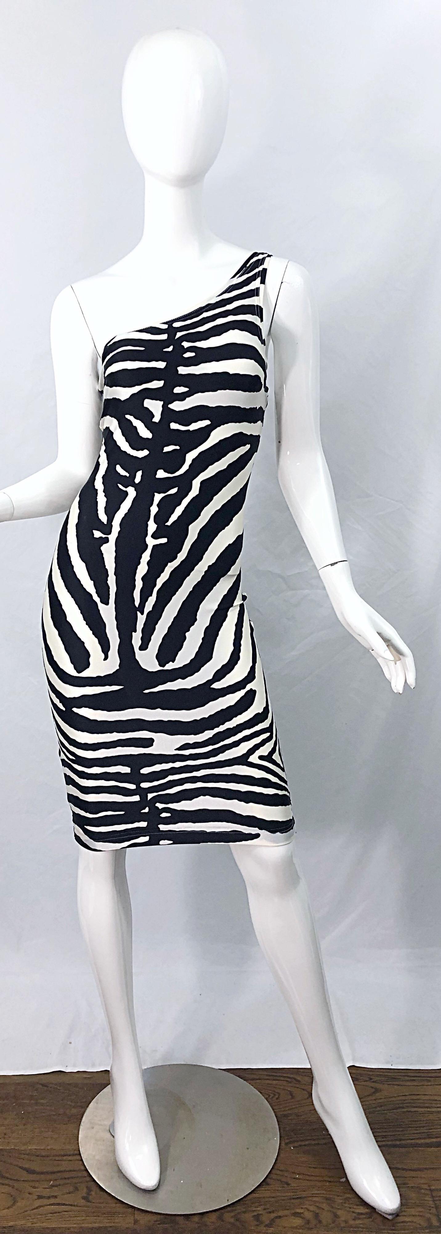 Documented Patrick Kelly 1980s Zebra Black and White 1 Shoulder Vintage Dress  9