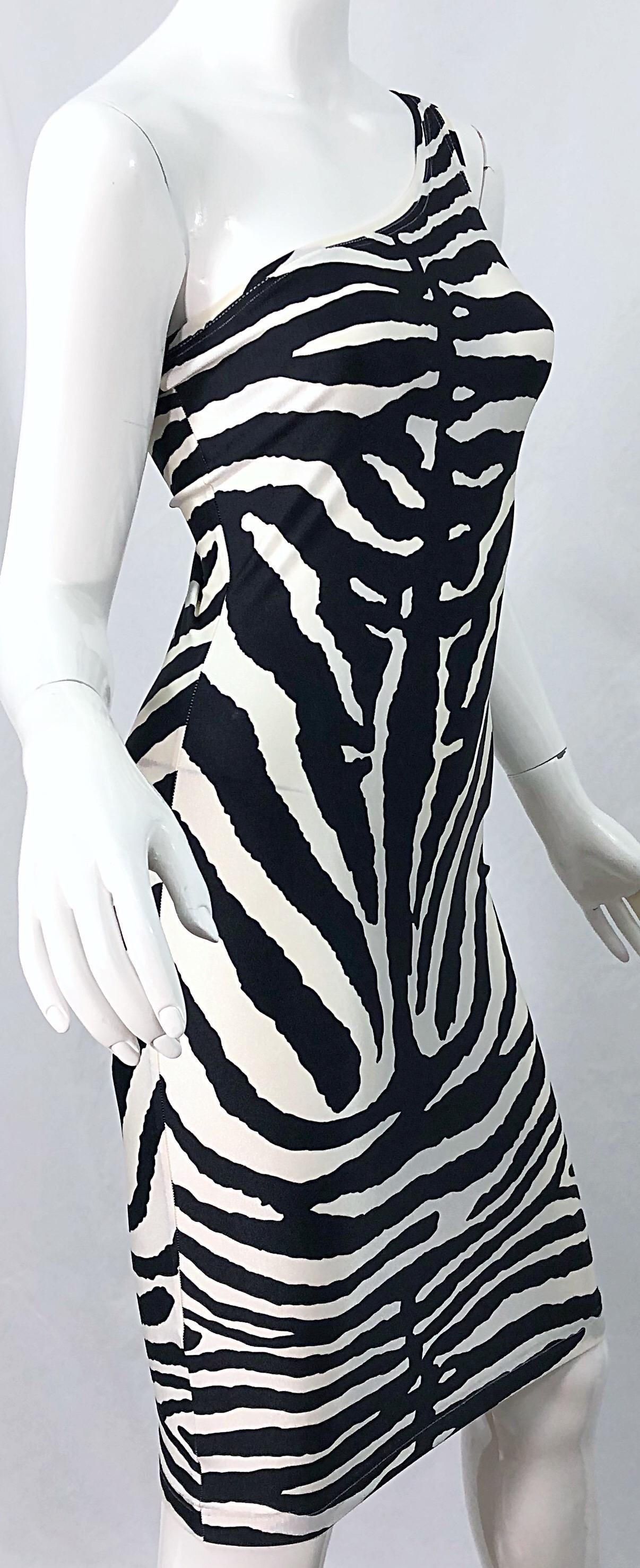 Documented Patrick Kelly 1980s Zebra Black and White 1 Shoulder Vintage Dress  2