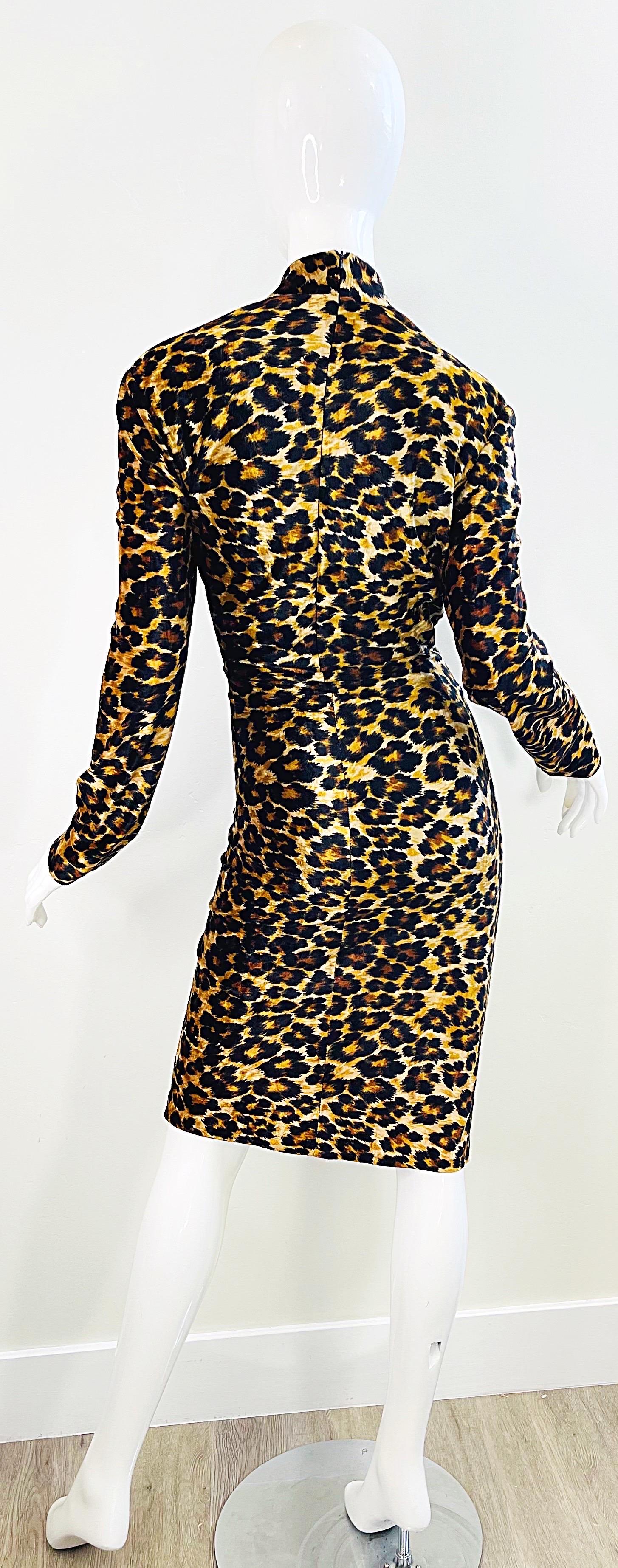 Documented Patrick Kelly 1989 Leopard Print Size Large Velour Vintage Dress 80s en vente 7