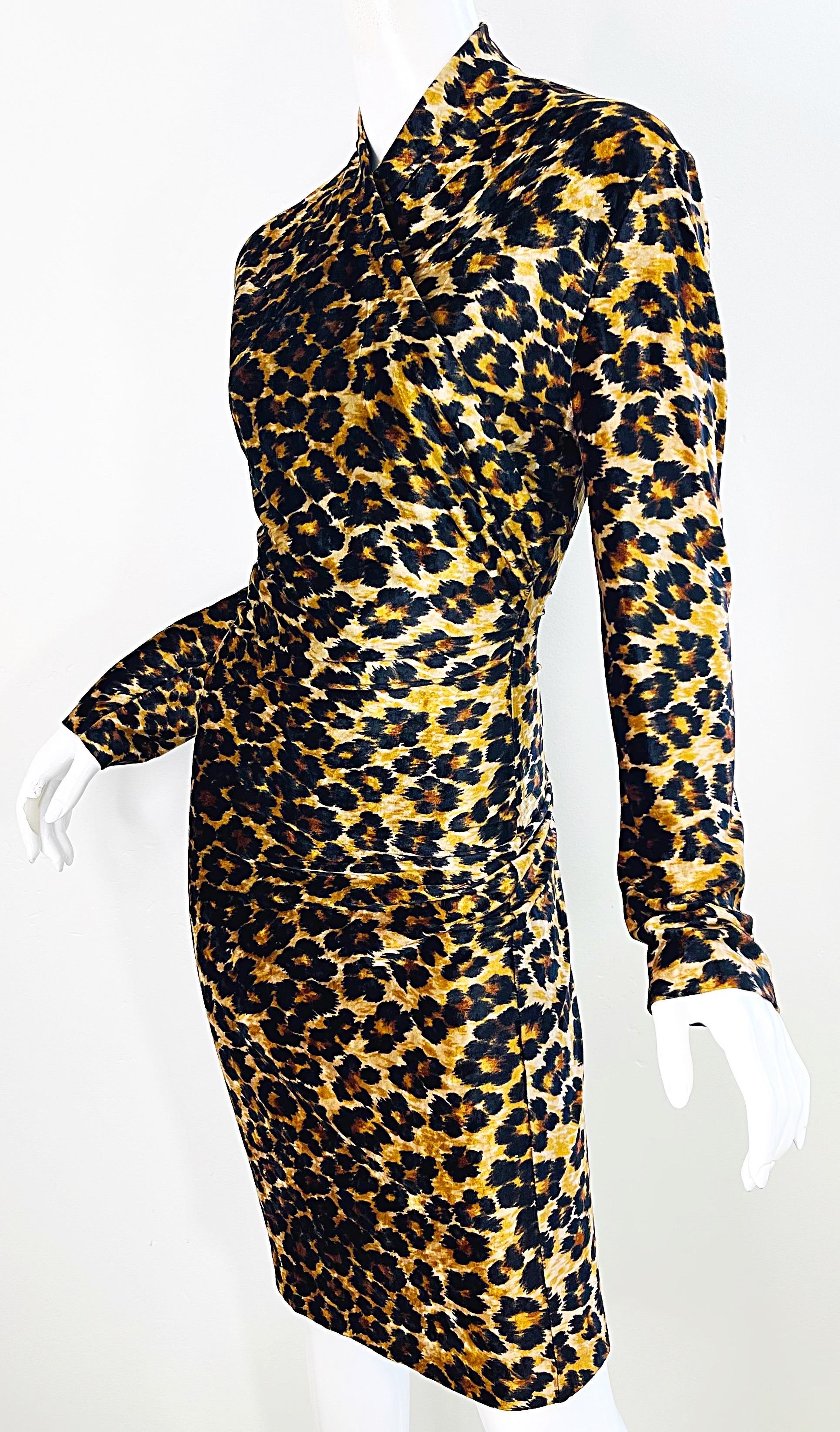 Documented Patrick Kelly 1989 Leopard Print Size Large Velour Vintage Dress 80s en vente 8