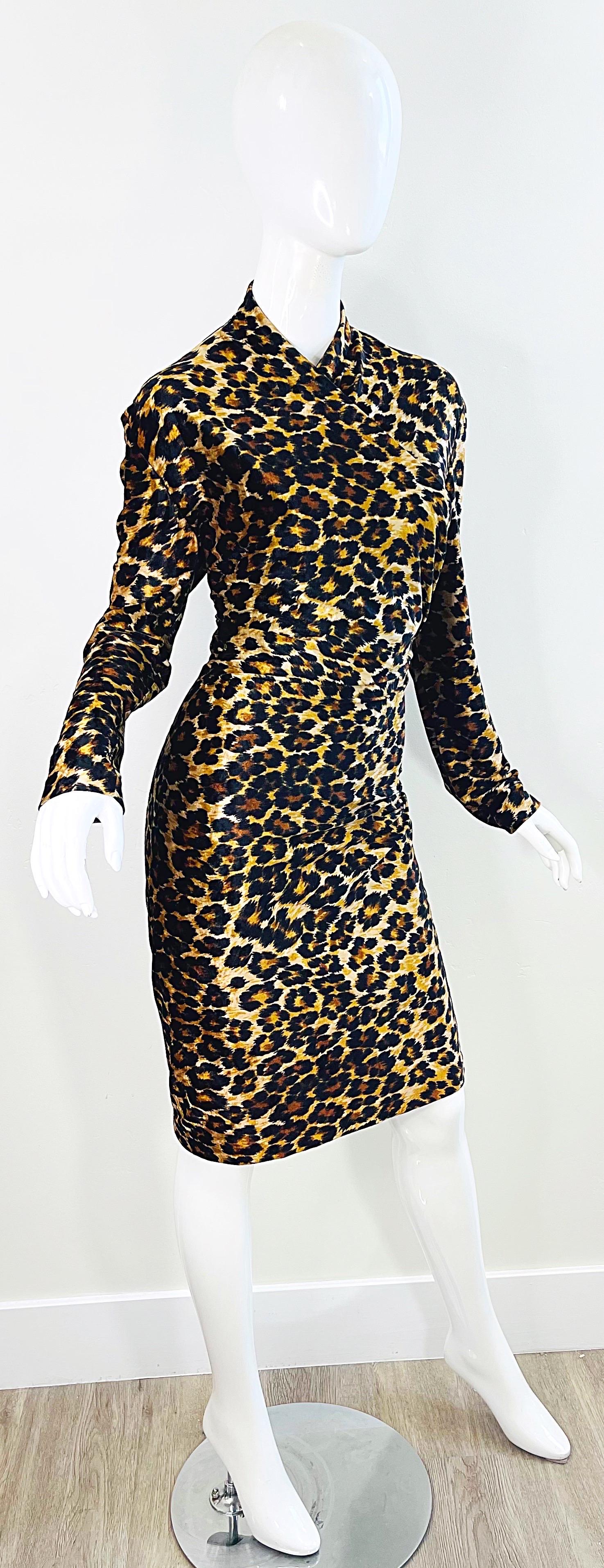 Documented Patrick Kelly 1989 Leopard Print Size Large Velour Vintage Dress 80s For Sale 6