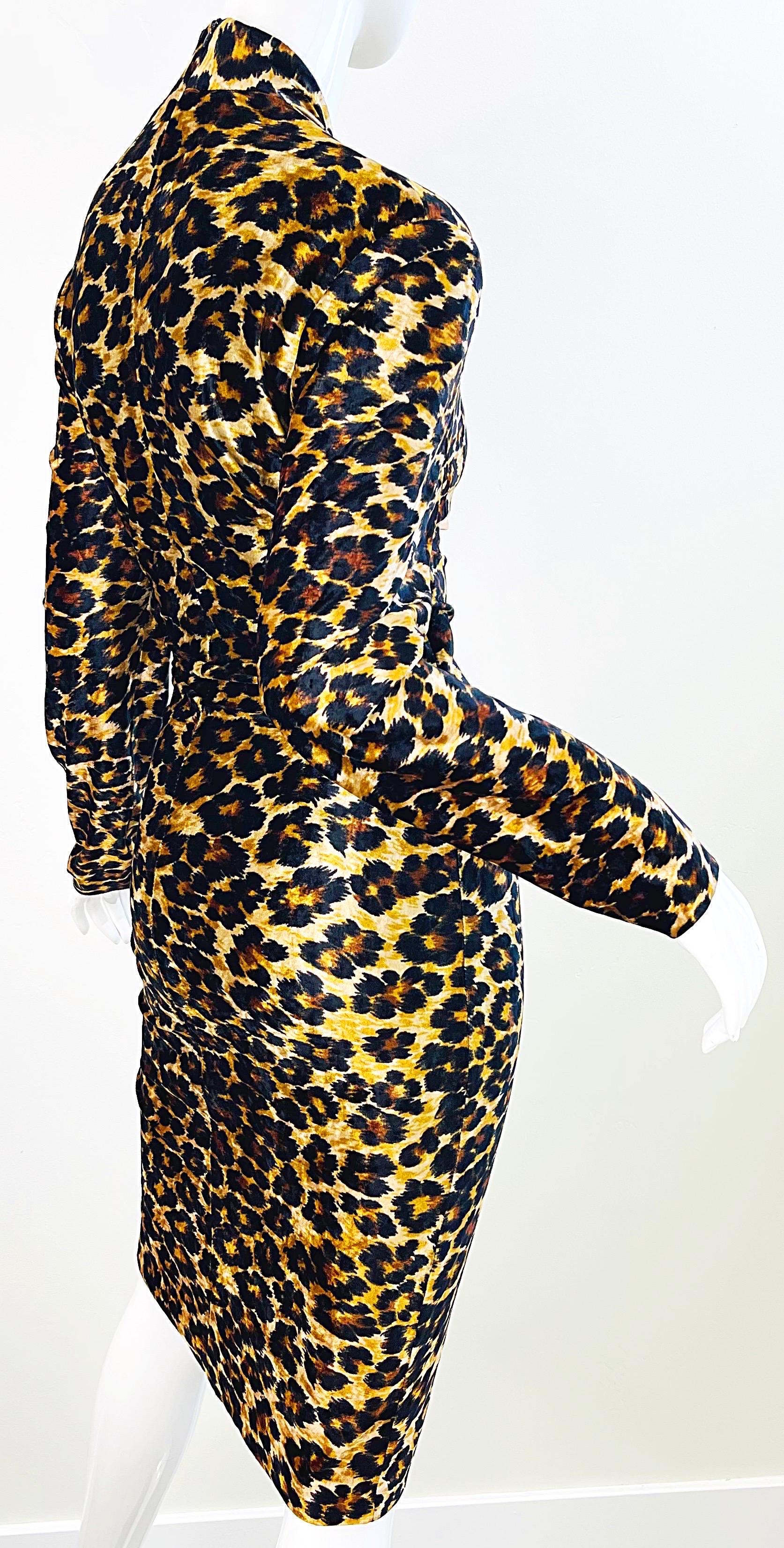 Documented Patrick Kelly 1989 Leopard Print Size Large Velour Vintage Dress 80s For Sale 8