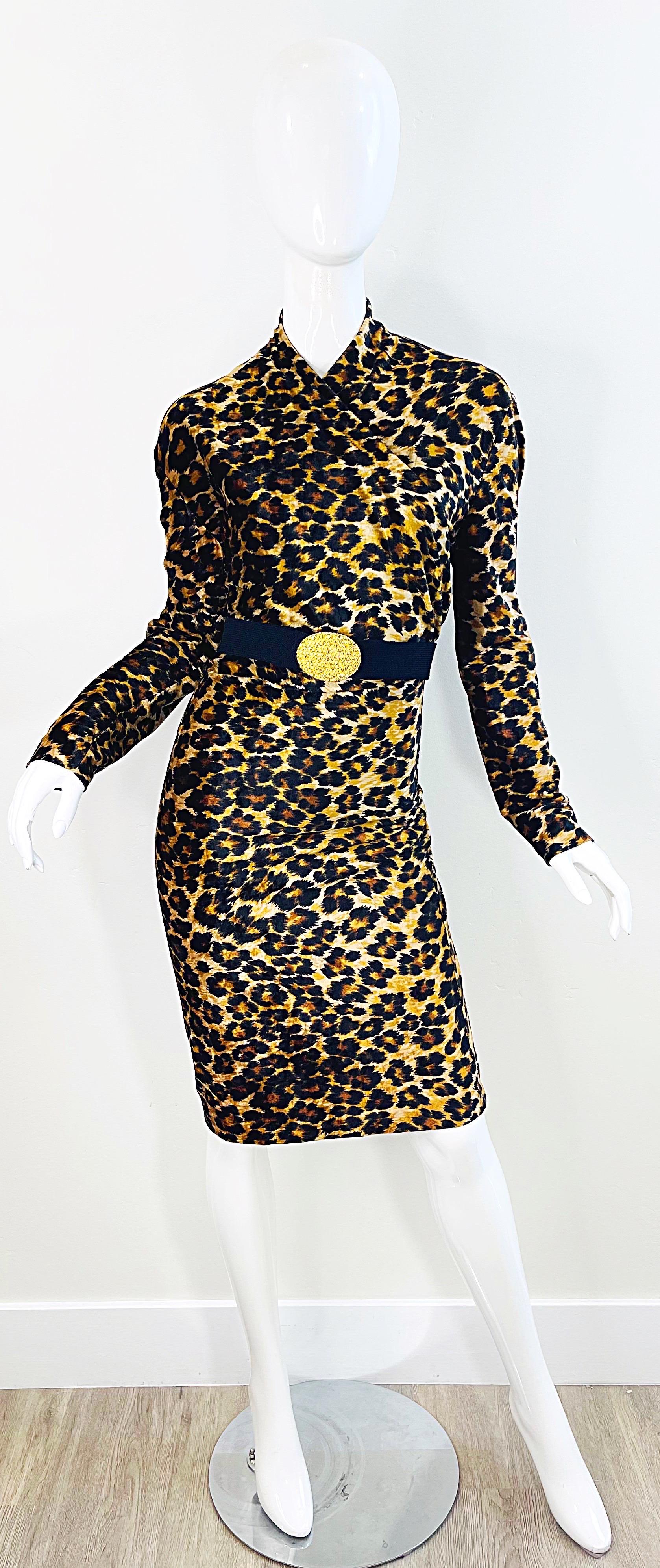 Documented Patrick Kelly 1989 Leopard Print Size Large Velour Vintage Dress 80s en vente 12