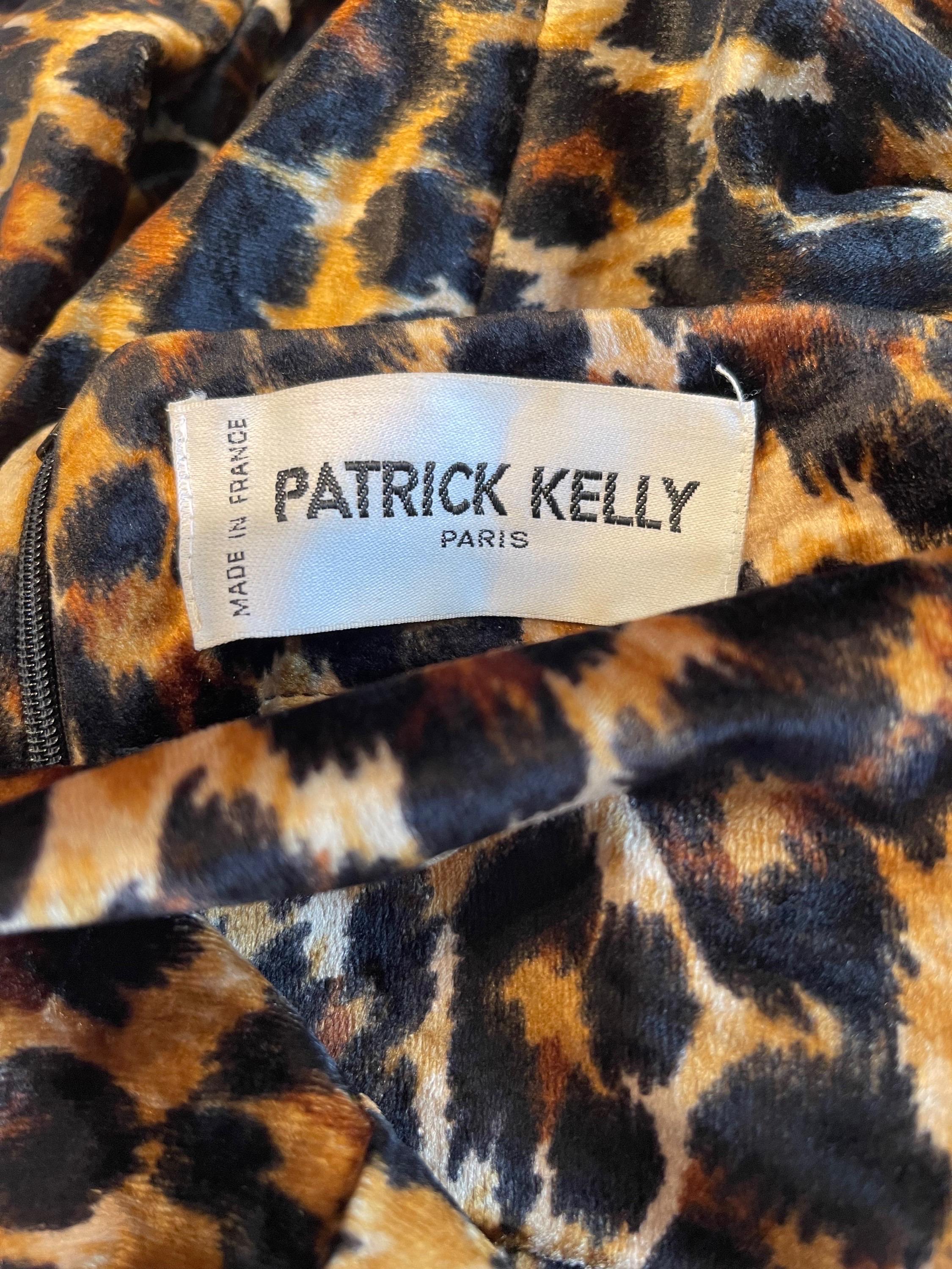 Noir Documented Patrick Kelly 1989 Leopard Print Size Large Velour Vintage Dress 80s en vente