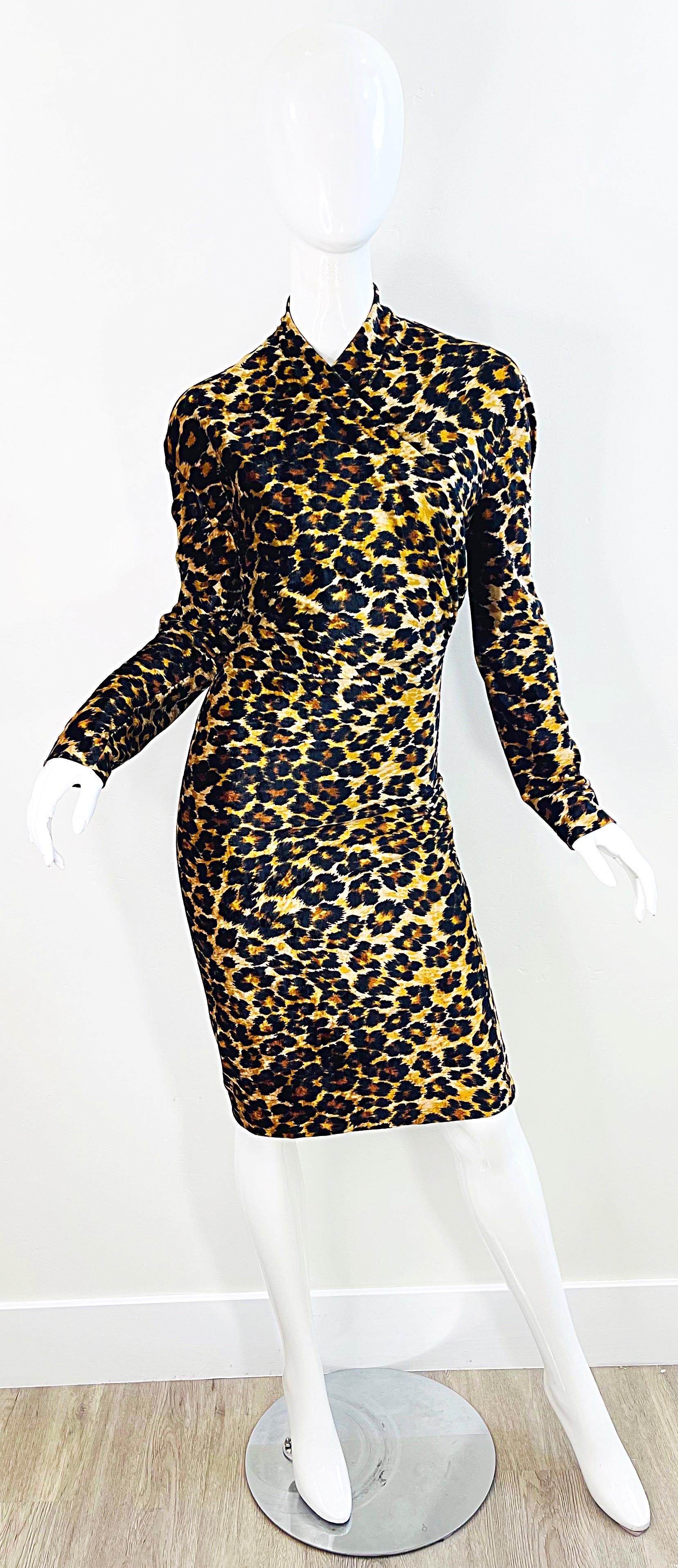 Documented Patrick Kelly 1989 Leopard Print Size Large Velour Vintage Dress 80s Excellent état - En vente à San Diego, CA