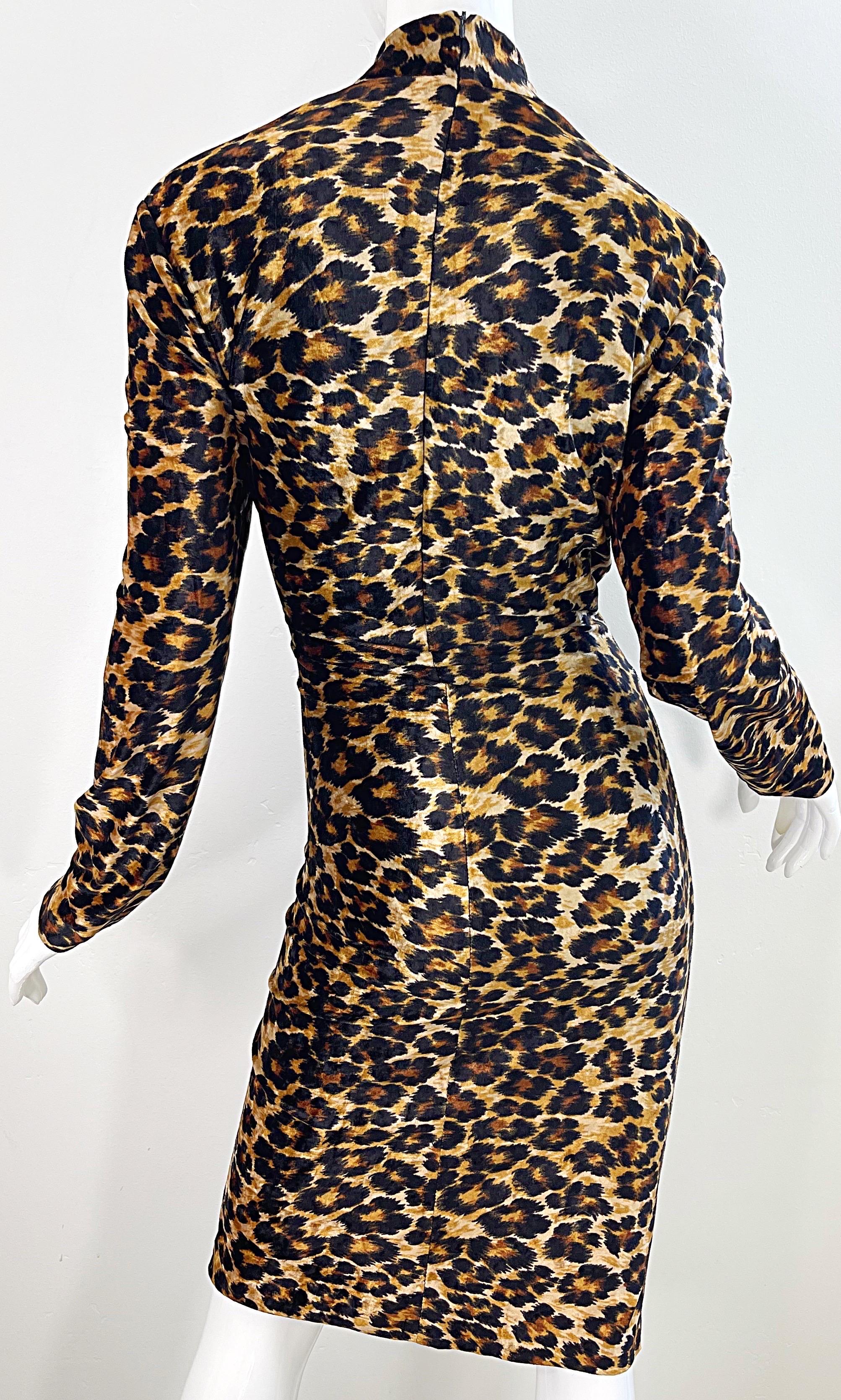 Black Documented Patrick Kelly 1989 Leopard Print Size Large Velour Vintage Dress 80s For Sale